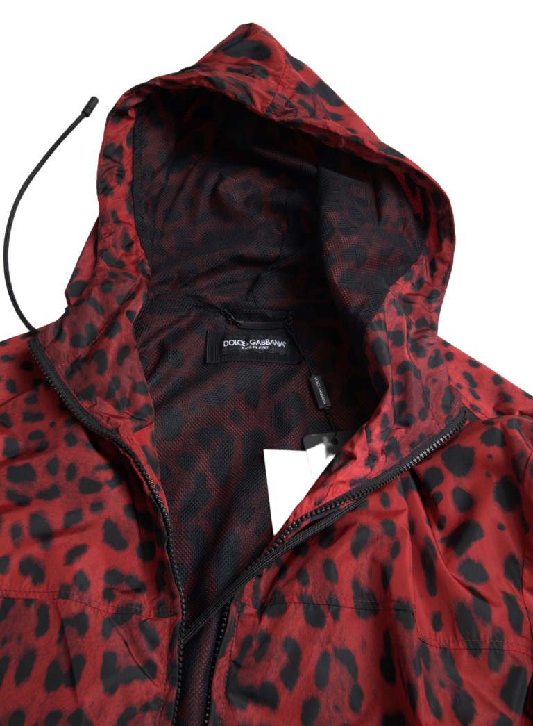 Dolce & Gabbana Red Leopard Hooded Bomber Full Zip Jacket - Image 2