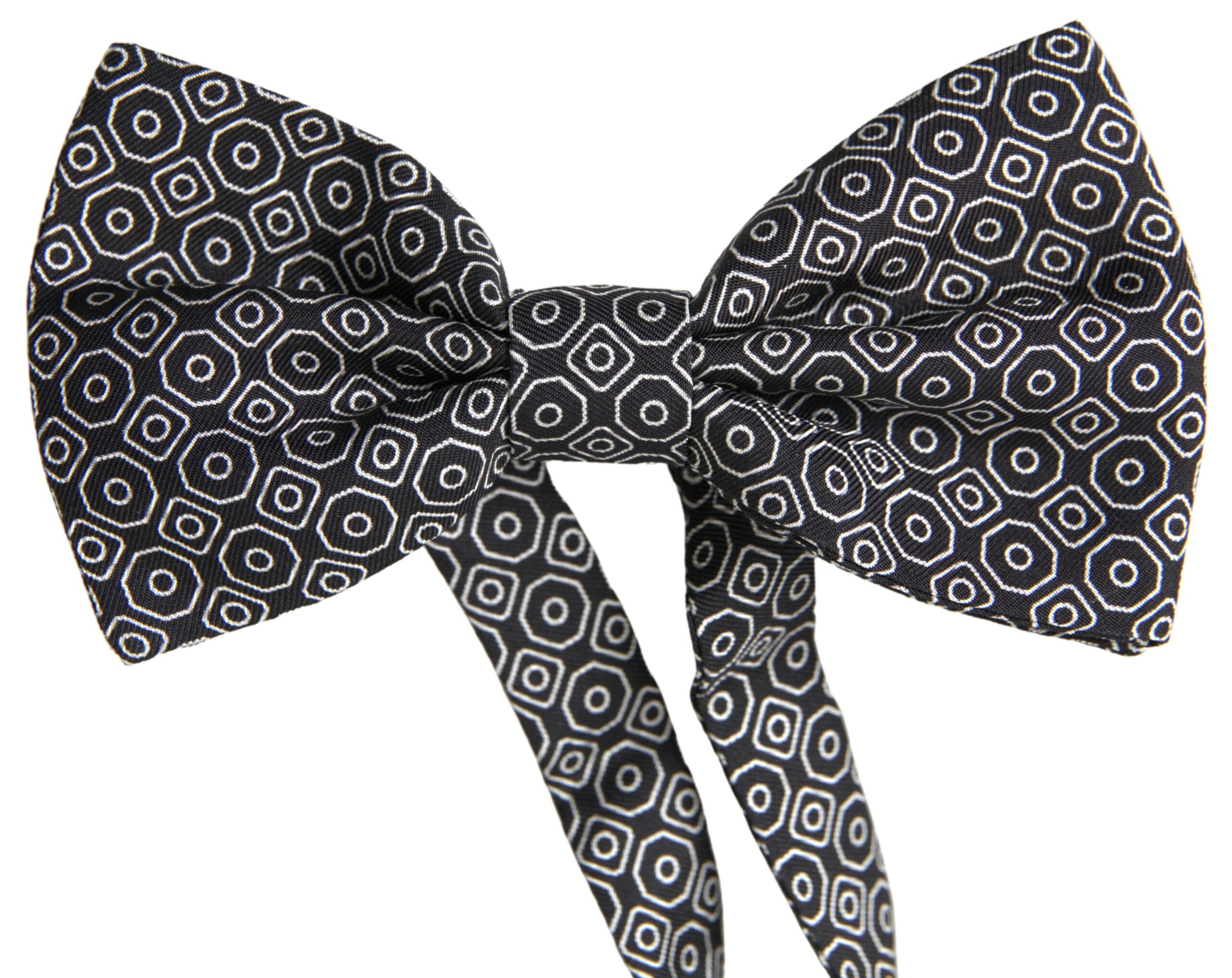 Dolce & Gabbana Black White Pattern Adjustable Neck Papillon Bow Tie - Image 3