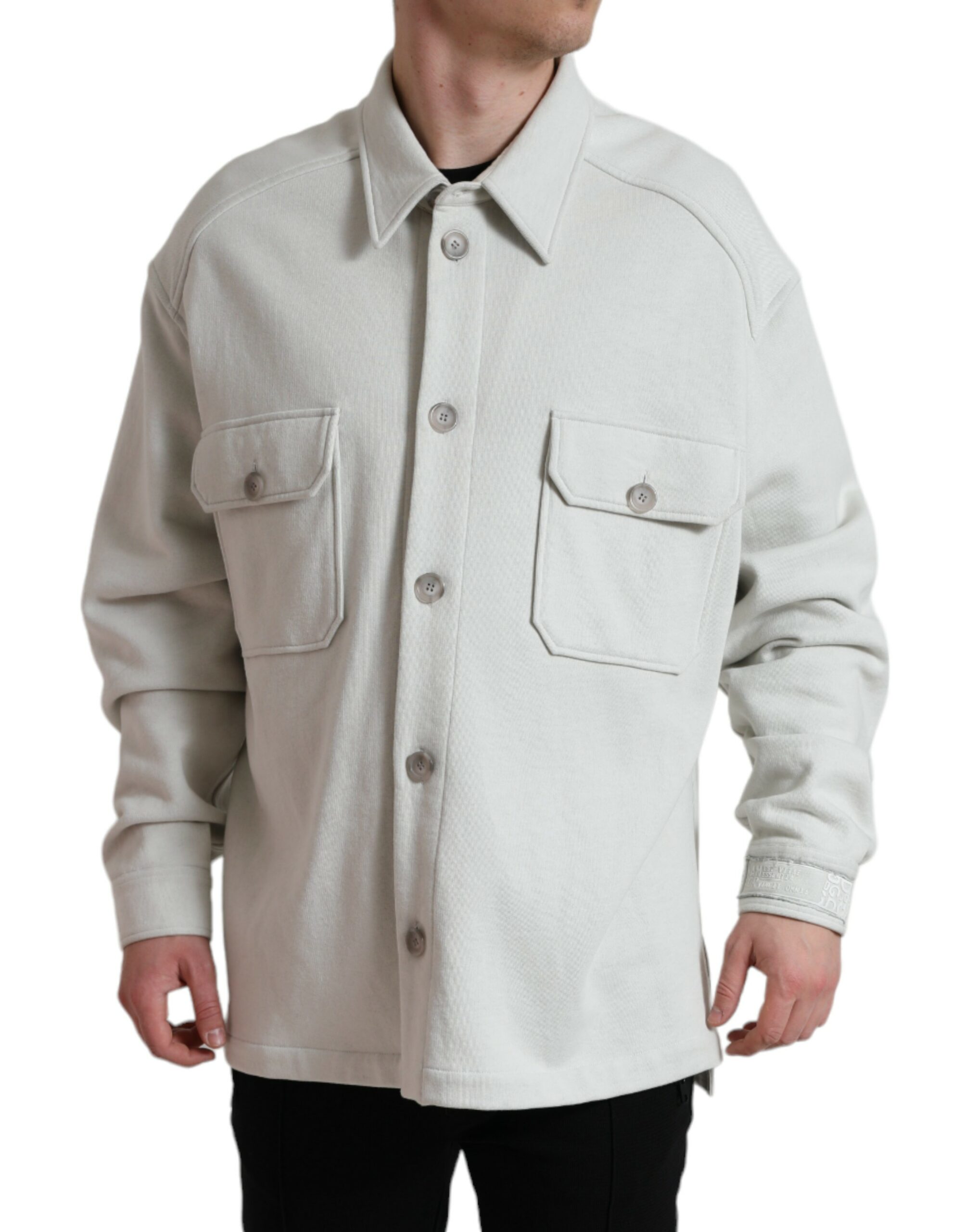 Dolce & Gabbana Grey Cotton Button Down Collared Coat Jacket - Image 2