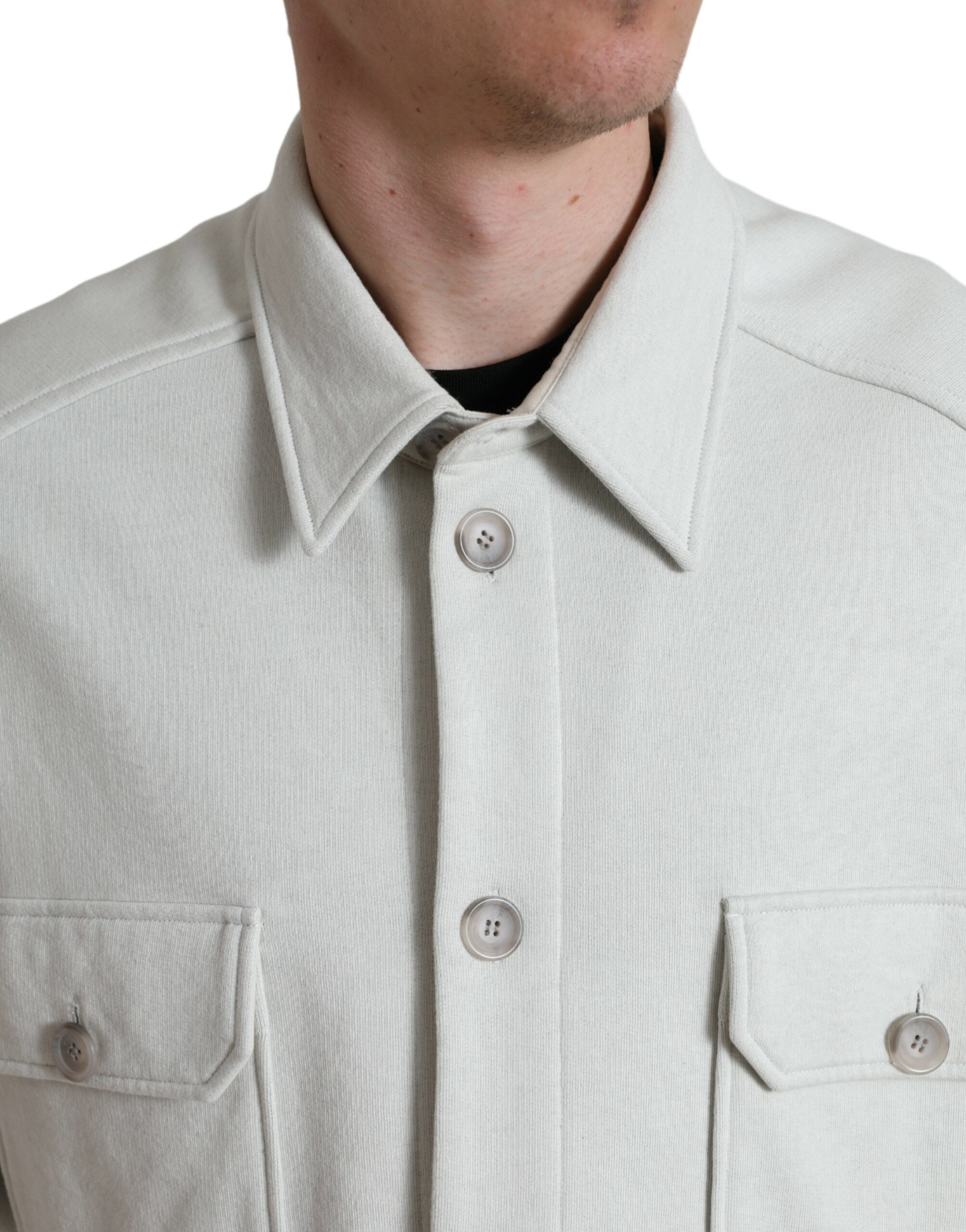 Dolce & Gabbana Grey Cotton Button Down Collared Coat Jacket - Image 4