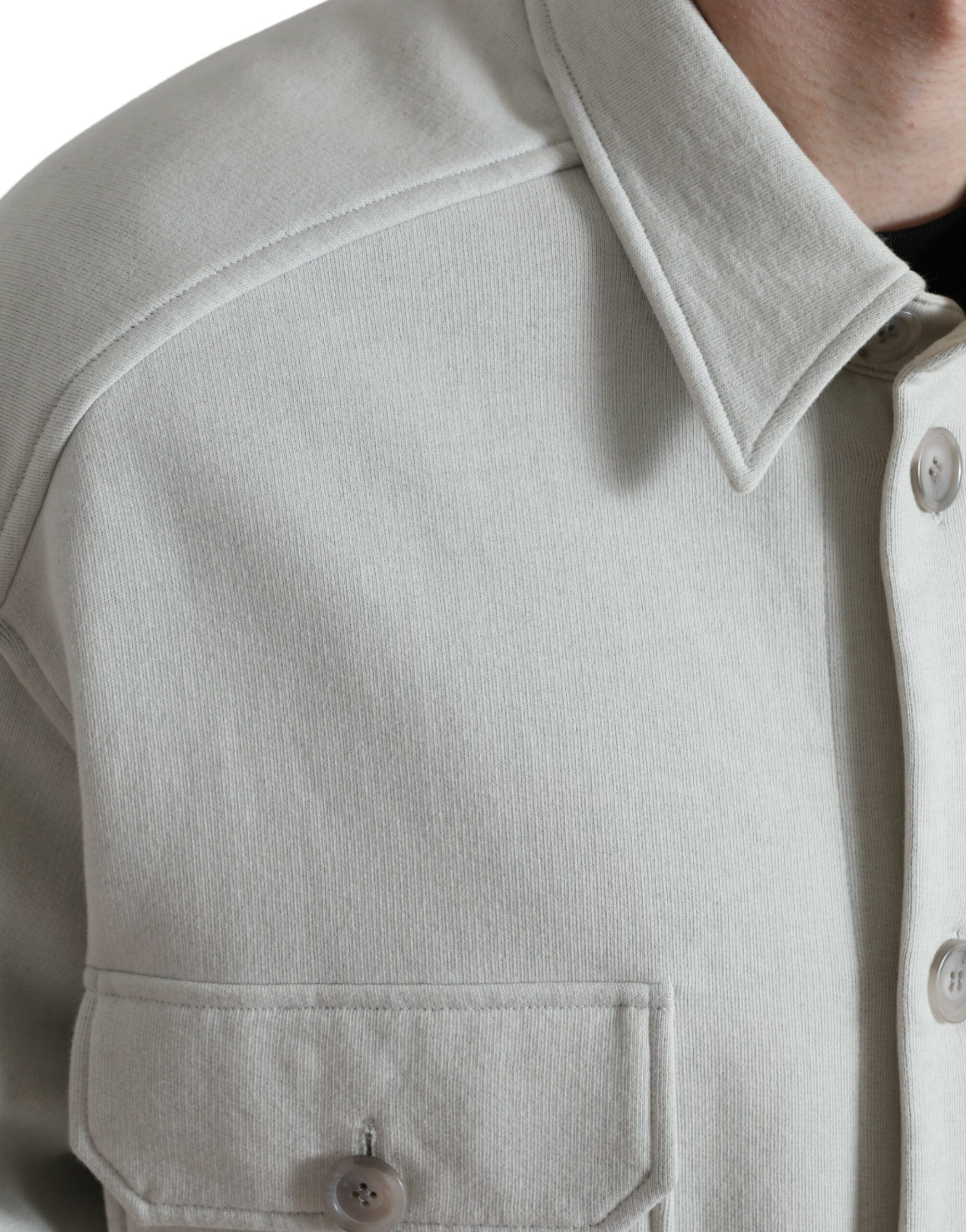Dolce & Gabbana Grey Cotton Button Down Collared Coat Jacket - Image 5