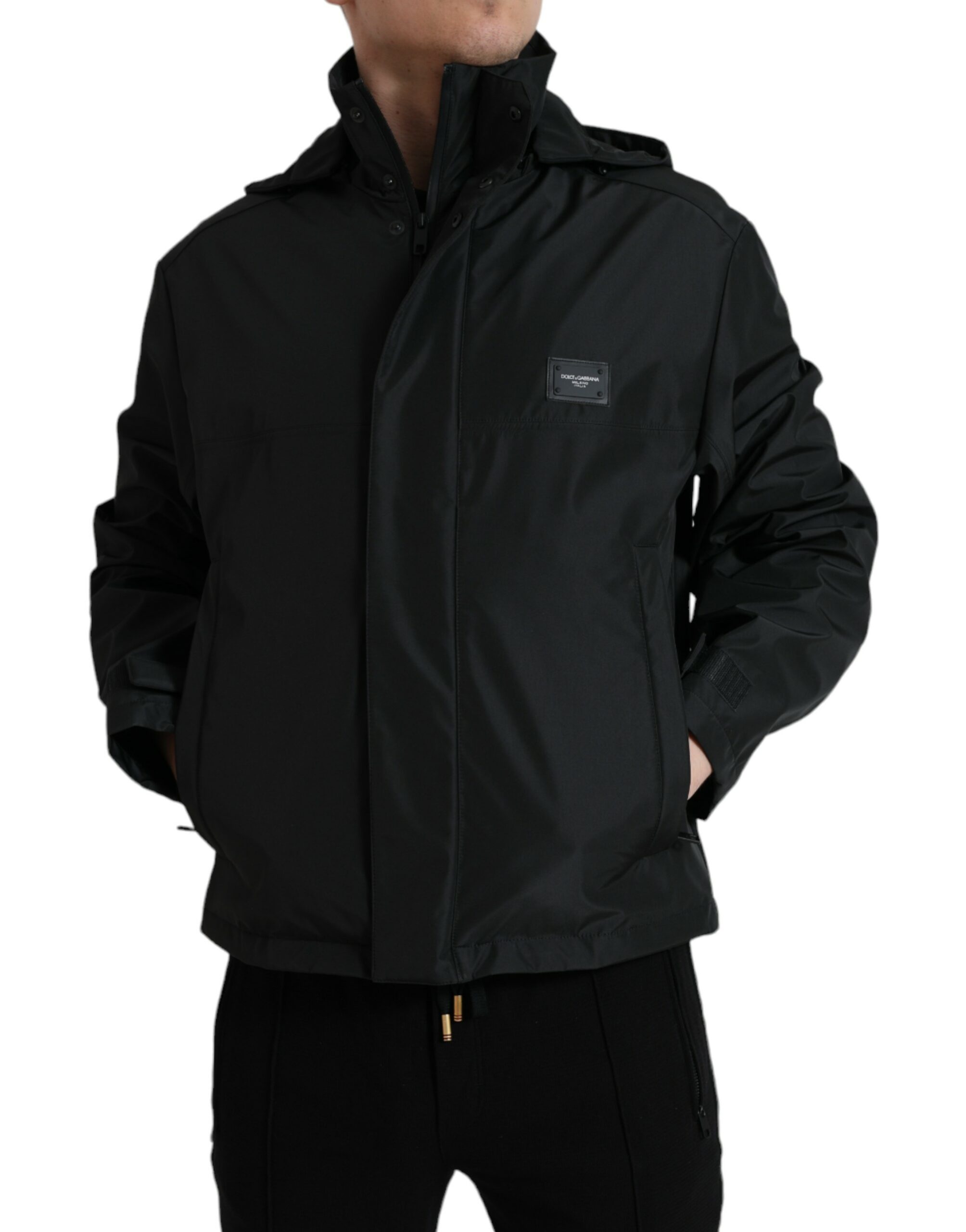 Dolce & Gabbana Black Polyester Logo Plaque Hooded Jacket - Image 2