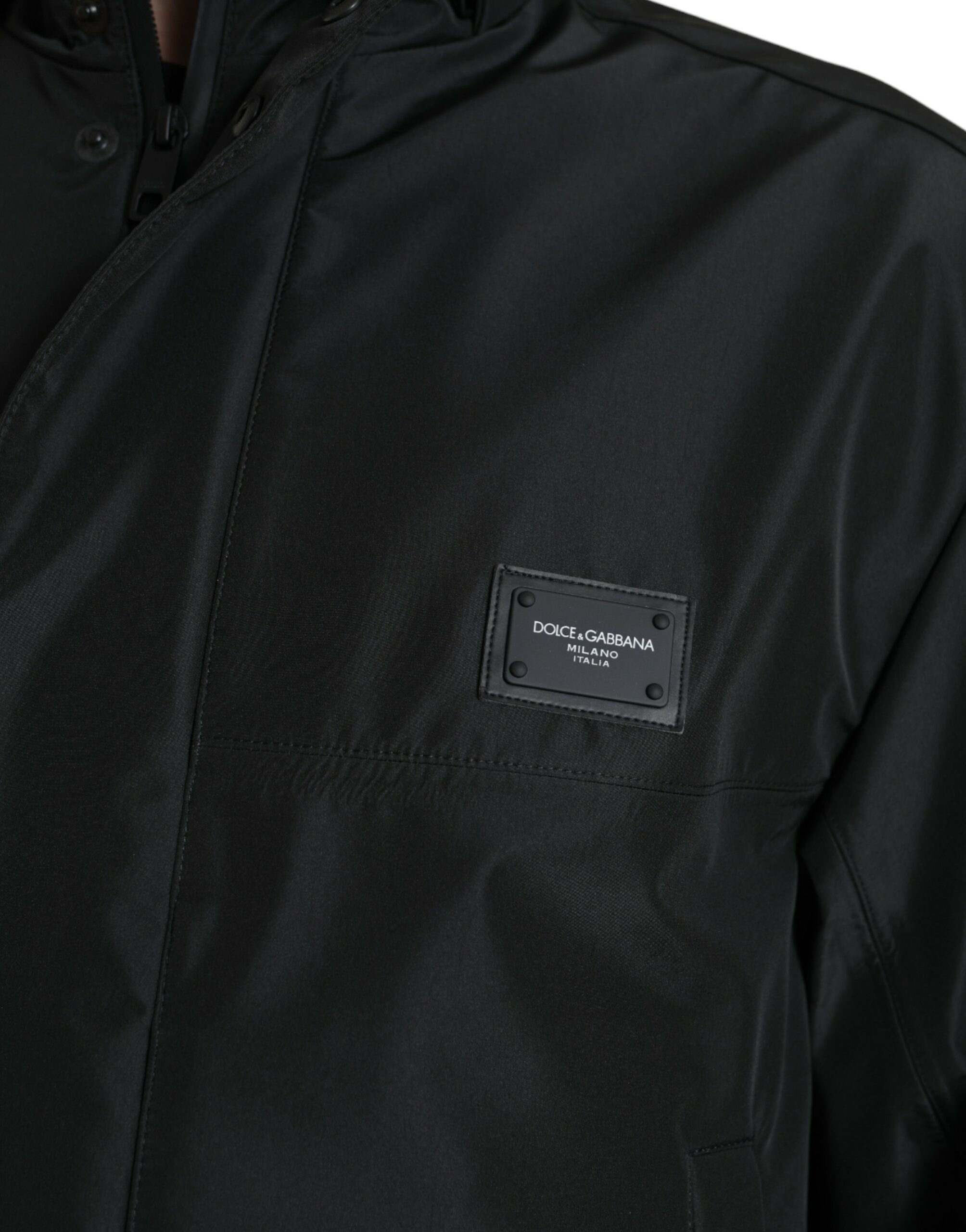 Dolce & Gabbana Black Polyester Logo Plaque Hooded Jacket - Image 5