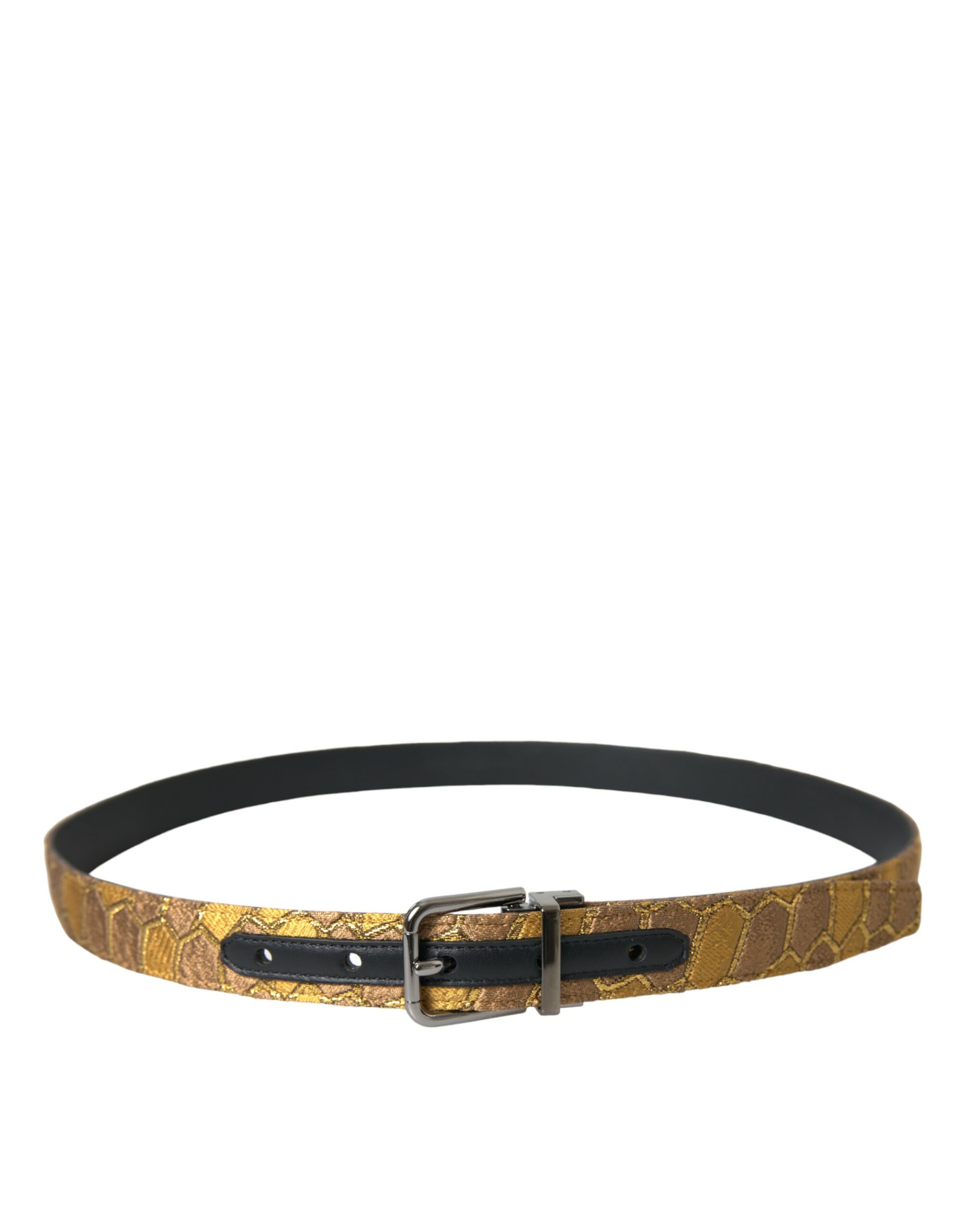 Dolce & Gabbana Gold Leather Jacquard Silver Metal Buckle Belt - Image 2