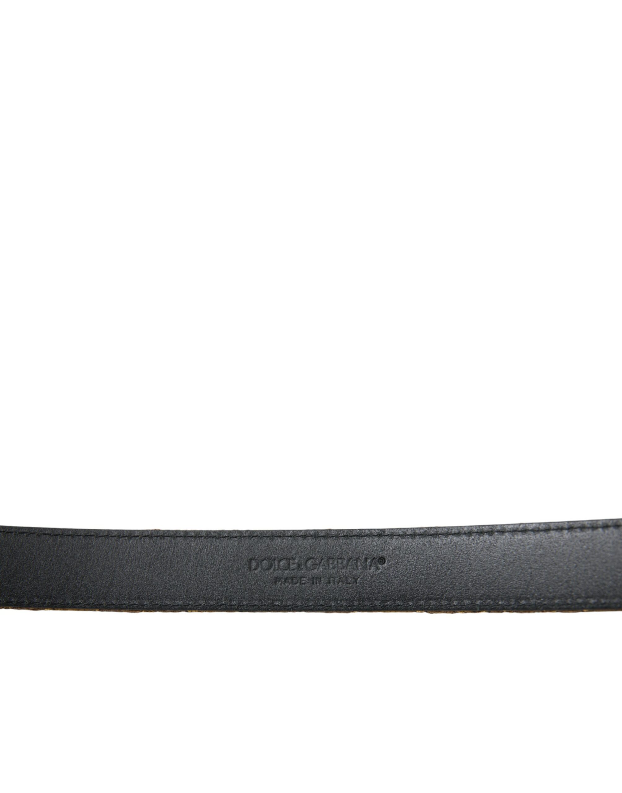 Dolce & Gabbana Gold Leather Jacquard Silver Metal Buckle Belt - Image 3