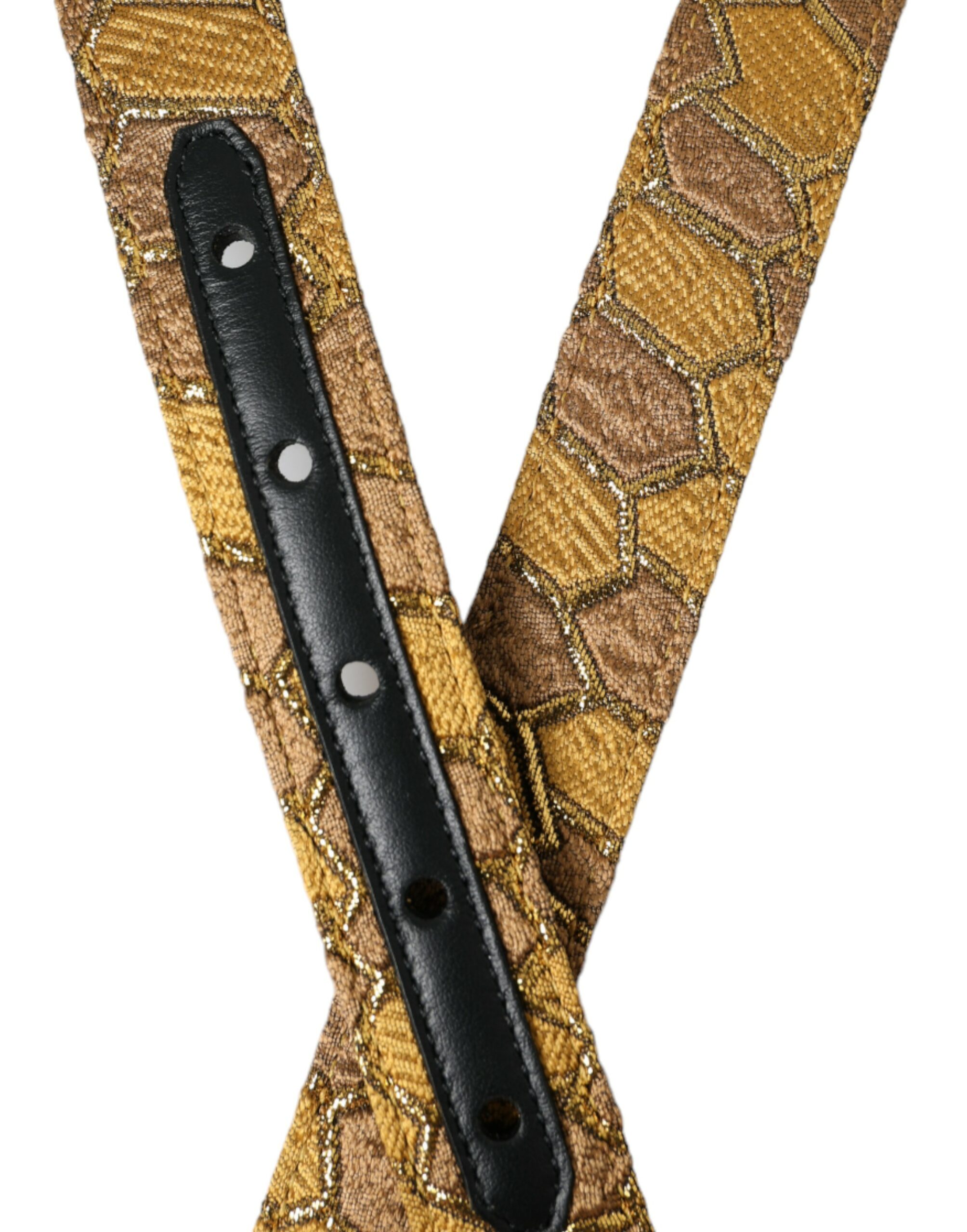 Dolce & Gabbana Gold Leather Jacquard Silver Metal Buckle Belt - Image 5