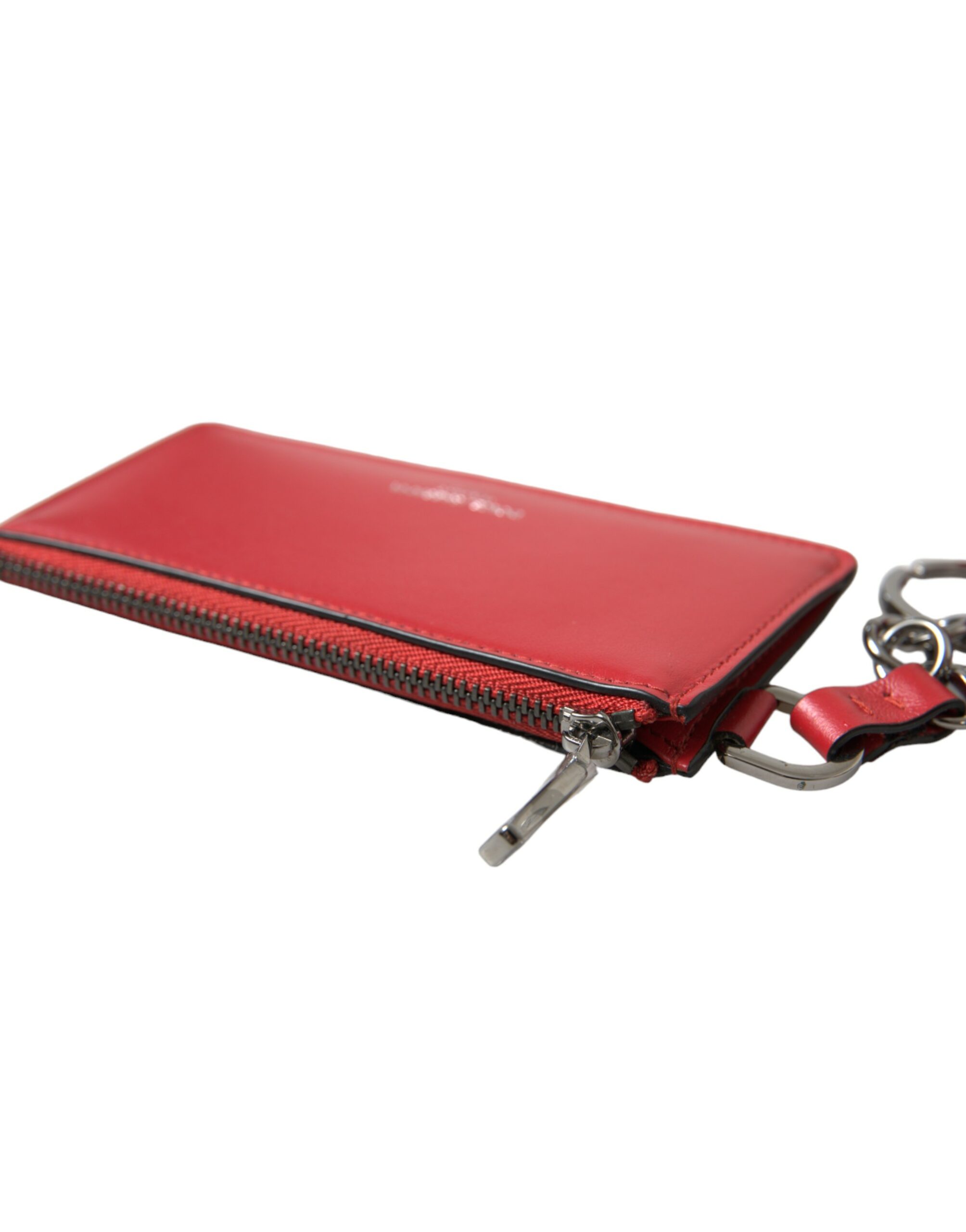 Dolce & Gabbana Red Leather Silver Metal Logo Strap Pouch Airpods Case - Image 3