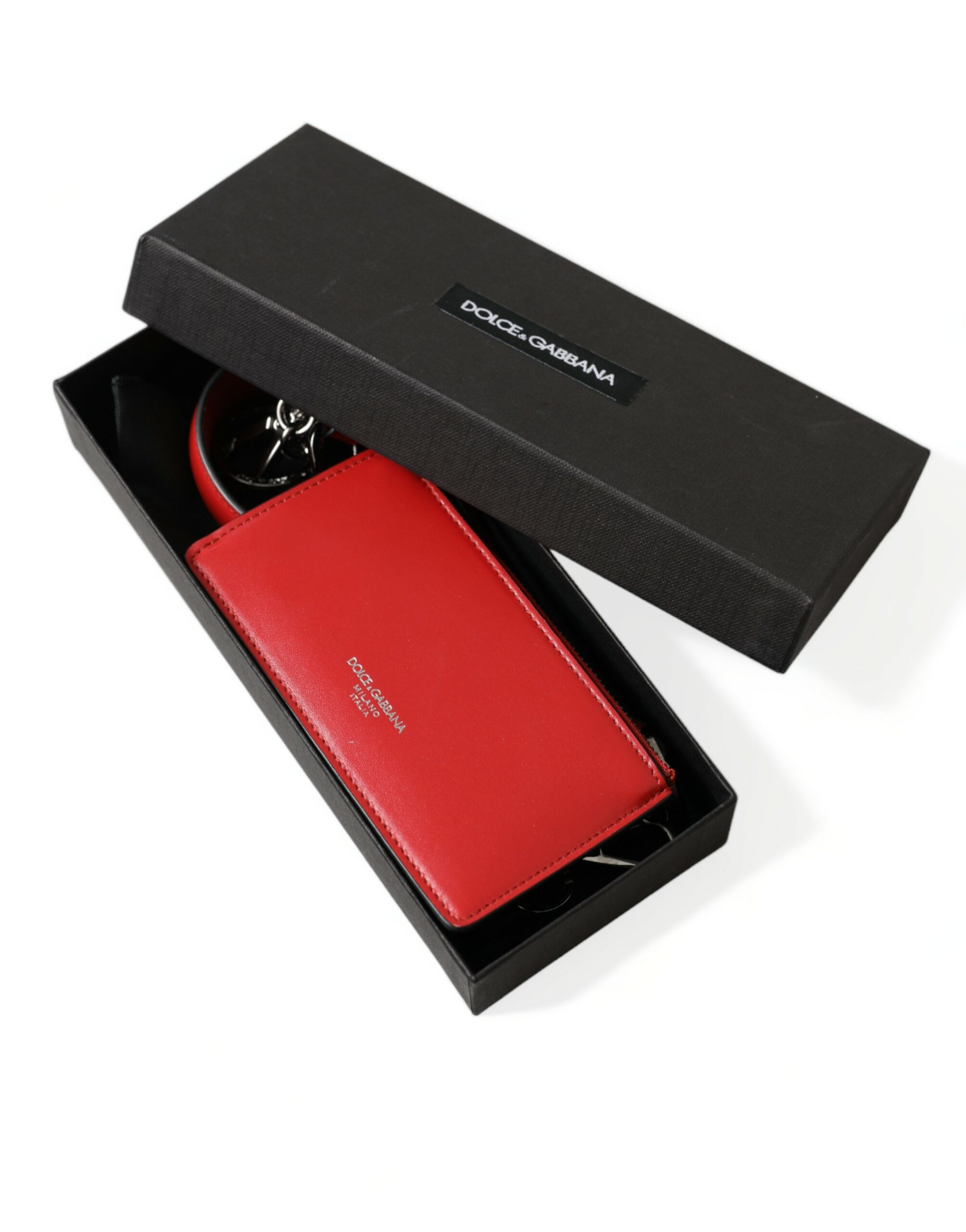 Dolce & Gabbana Red Leather Silver Metal Logo Strap Pouch Airpods Case - Image 8
