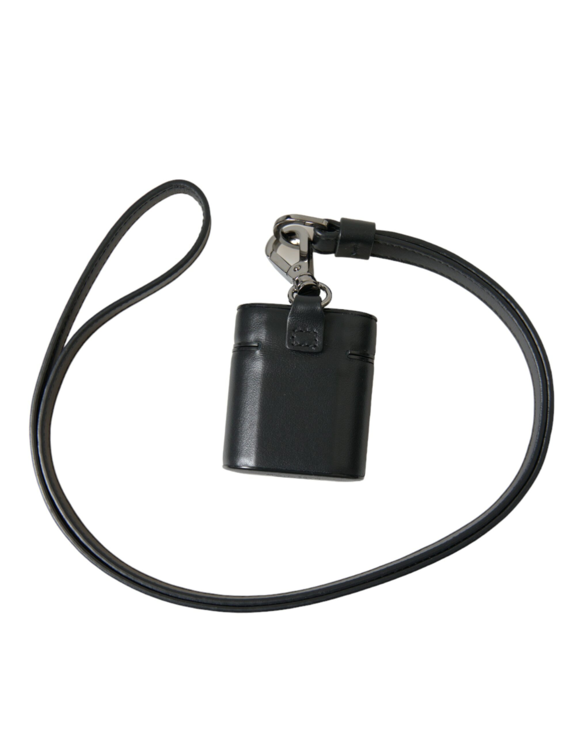 Dolce & Gabbana Black Leather Strap Silver Metal Logo Printed Airpods Case - Image 2