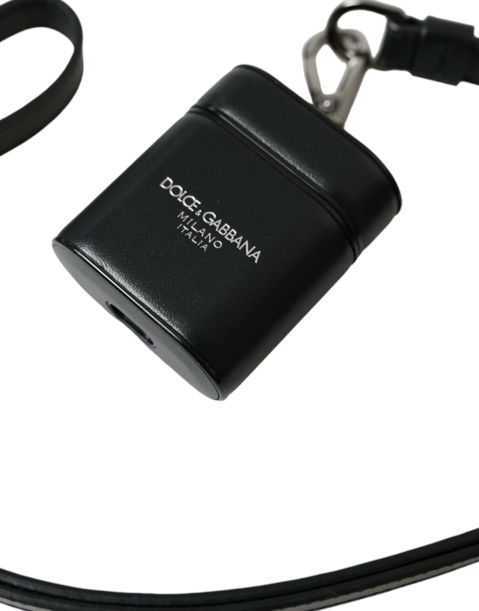 Dolce & Gabbana Black Leather Strap Silver Metal Logo Printed Airpods Case - Image 3