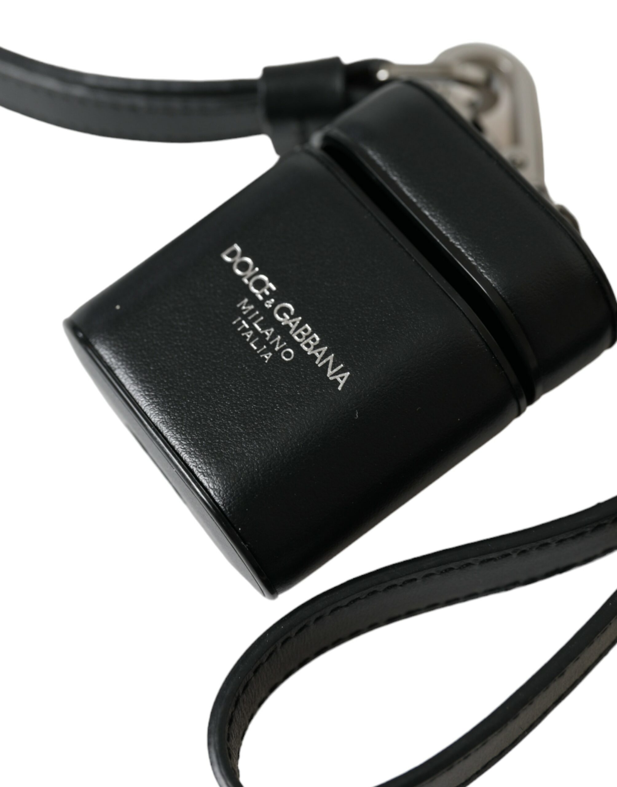 Dolce & Gabbana Black Leather Strap Silver Metal Logo Printed Airpods Case - Image 5