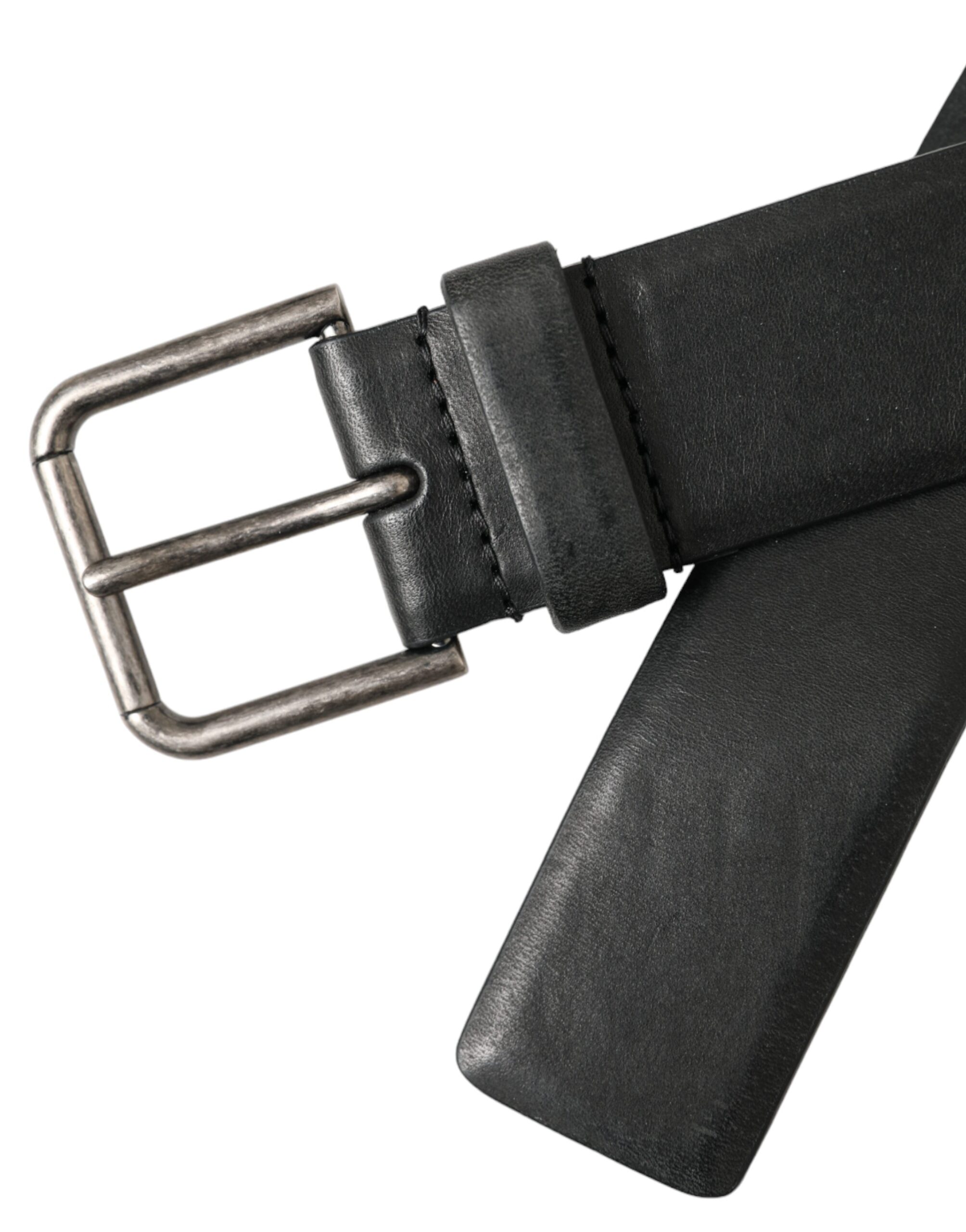 Dolce & Gabbana Black Calf Leather Silver Metal Buckle Belt - Image 5
