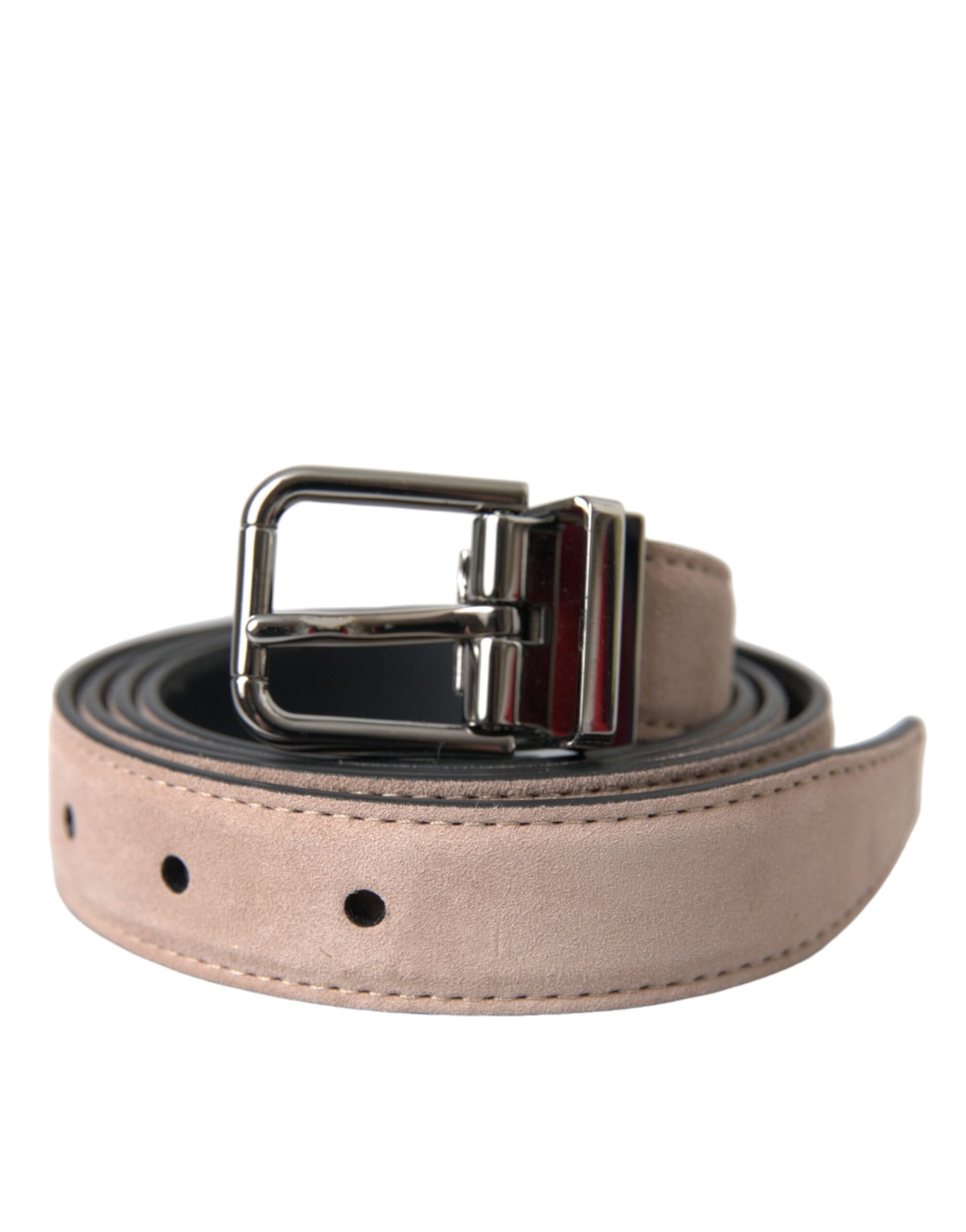 Dolce & Gabbana Beige Suede Leather Silver Buckle Belt Men - Image 2