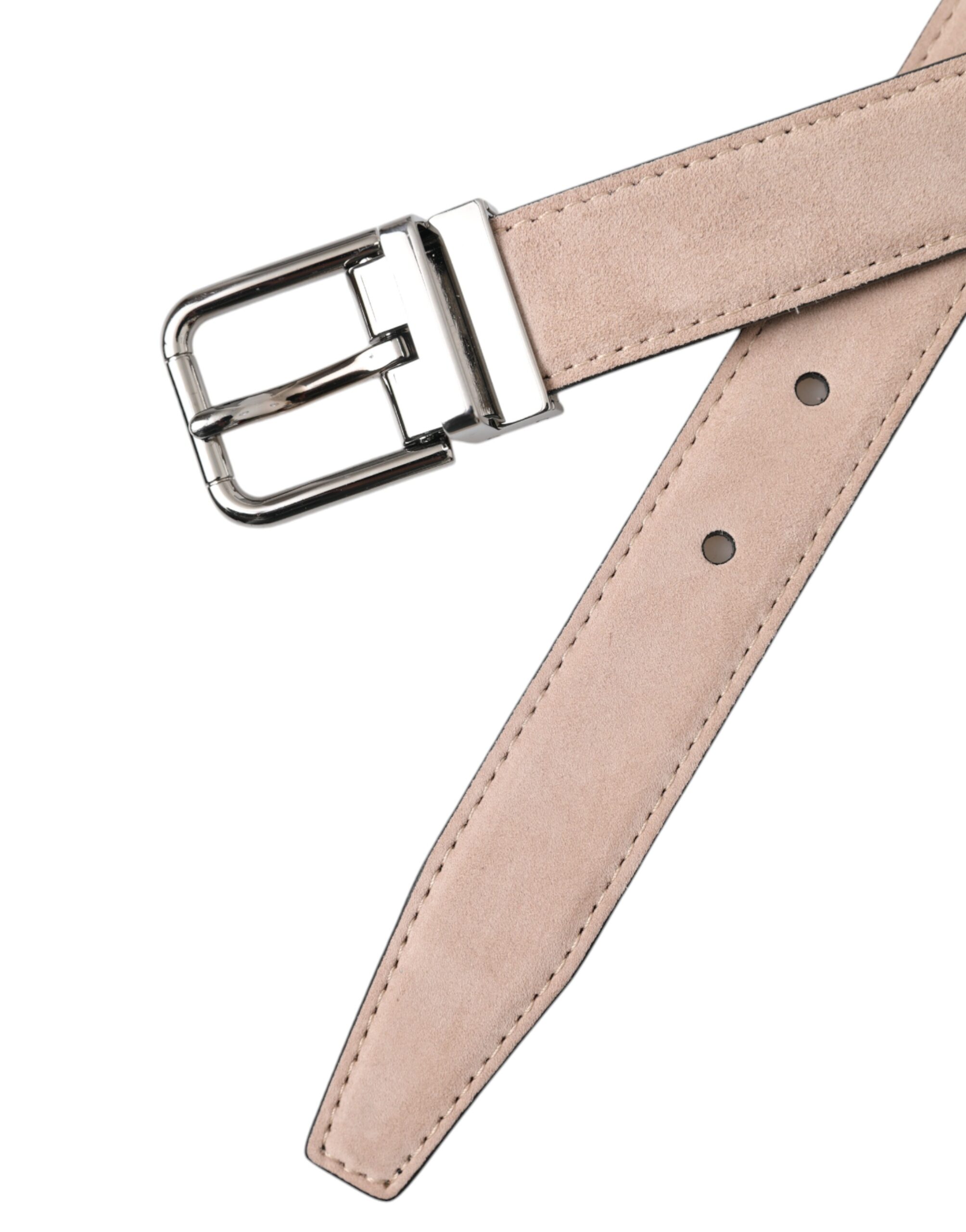 Dolce & Gabbana Beige Suede Leather Silver Buckle Belt Men - Image 6