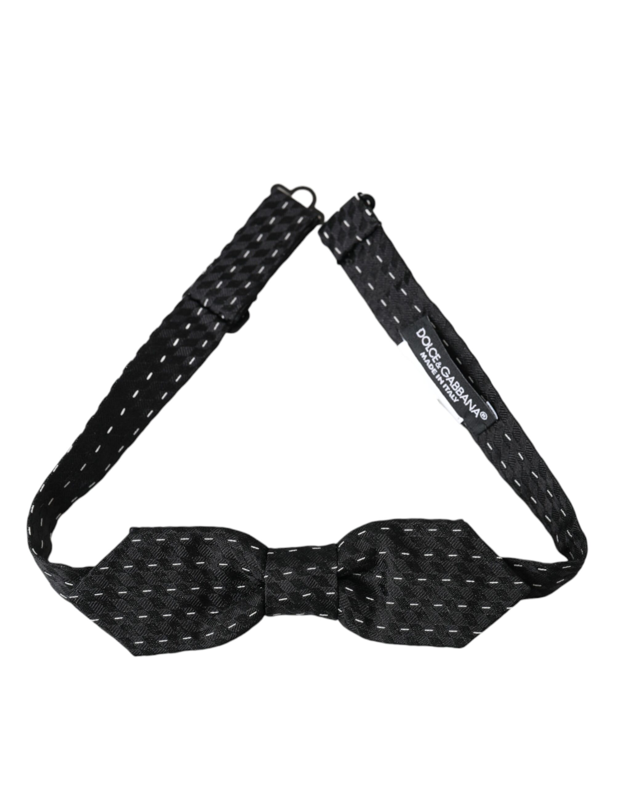 Dolce & Gabbana Black White Stitched Silk Men Neck Bow Tie - Image 4