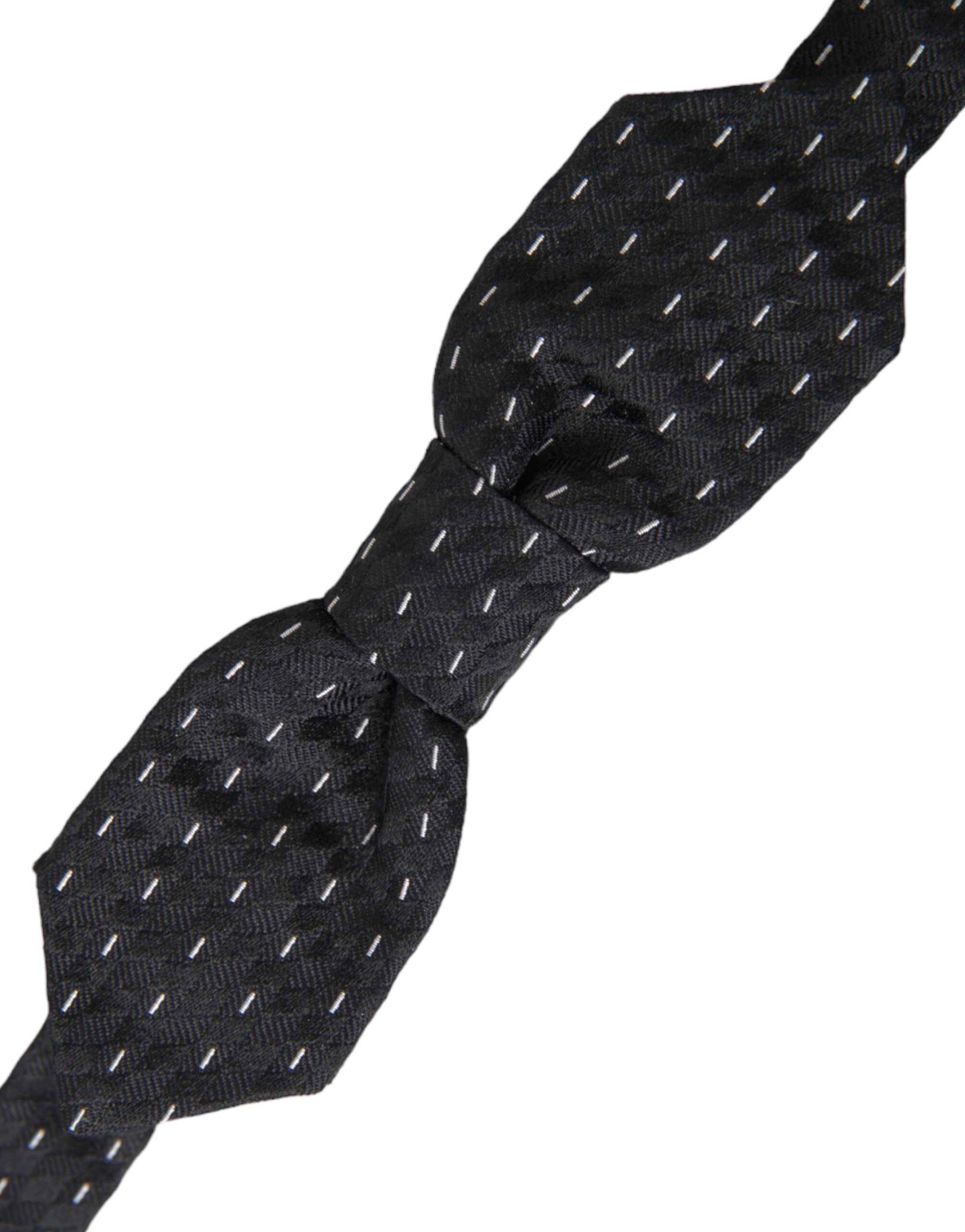 Dolce & Gabbana Black White Stitched Silk Men Neck Bow Tie - Image 3