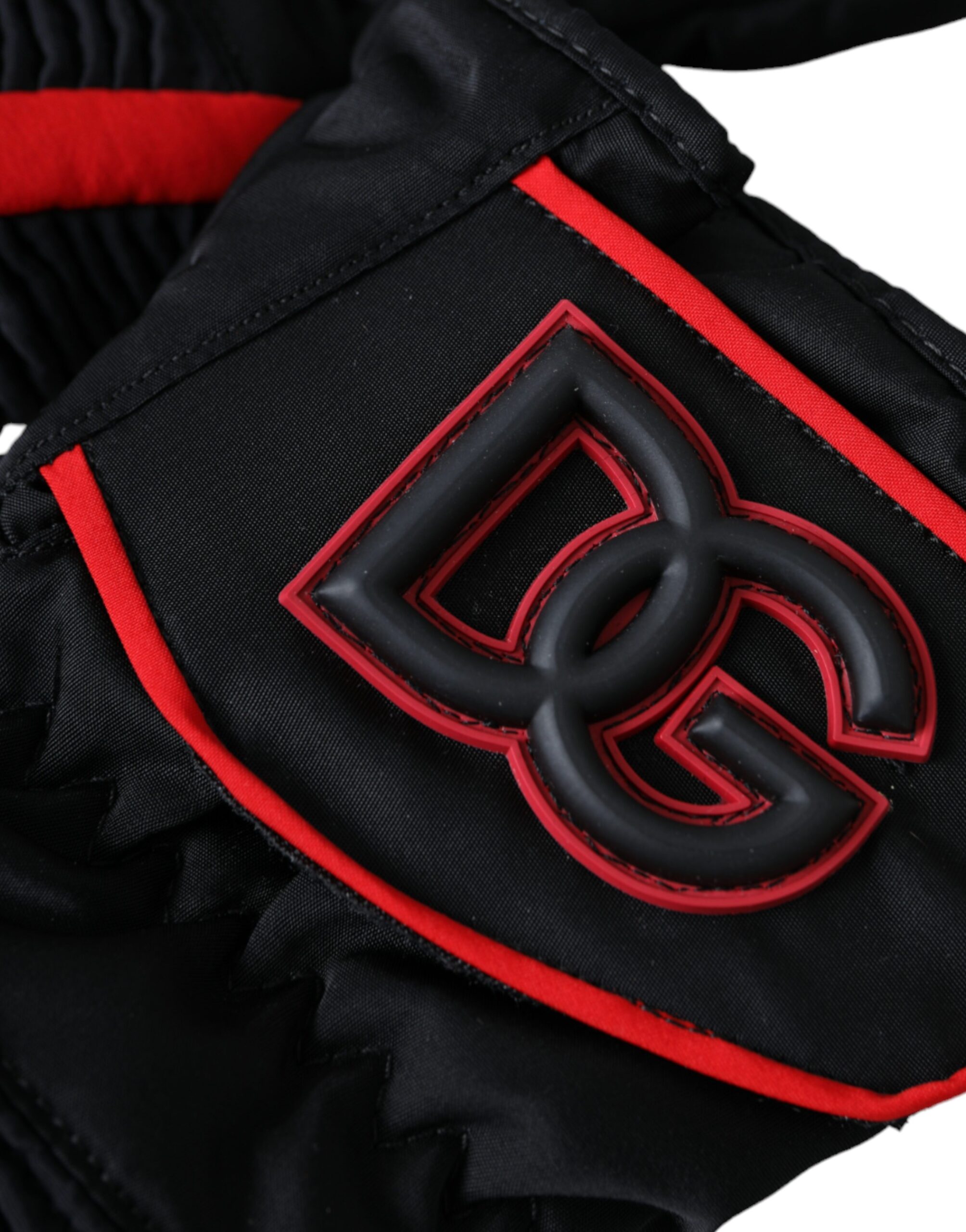 Dolce & Gabbana Black Red Nylon Wrist Length Gloves - Image 4