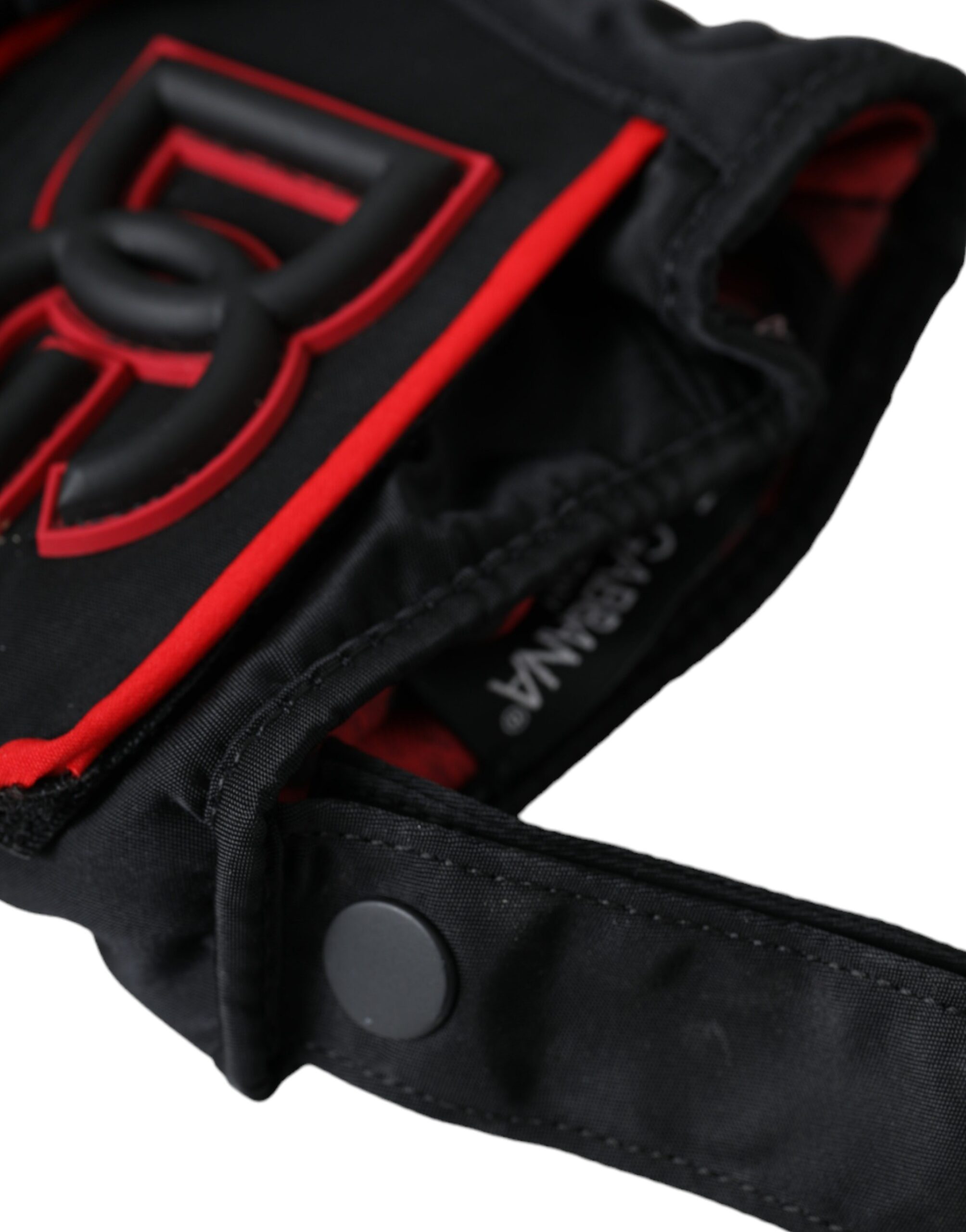 Dolce & Gabbana Black Red Nylon Wrist Length Gloves - Image 5