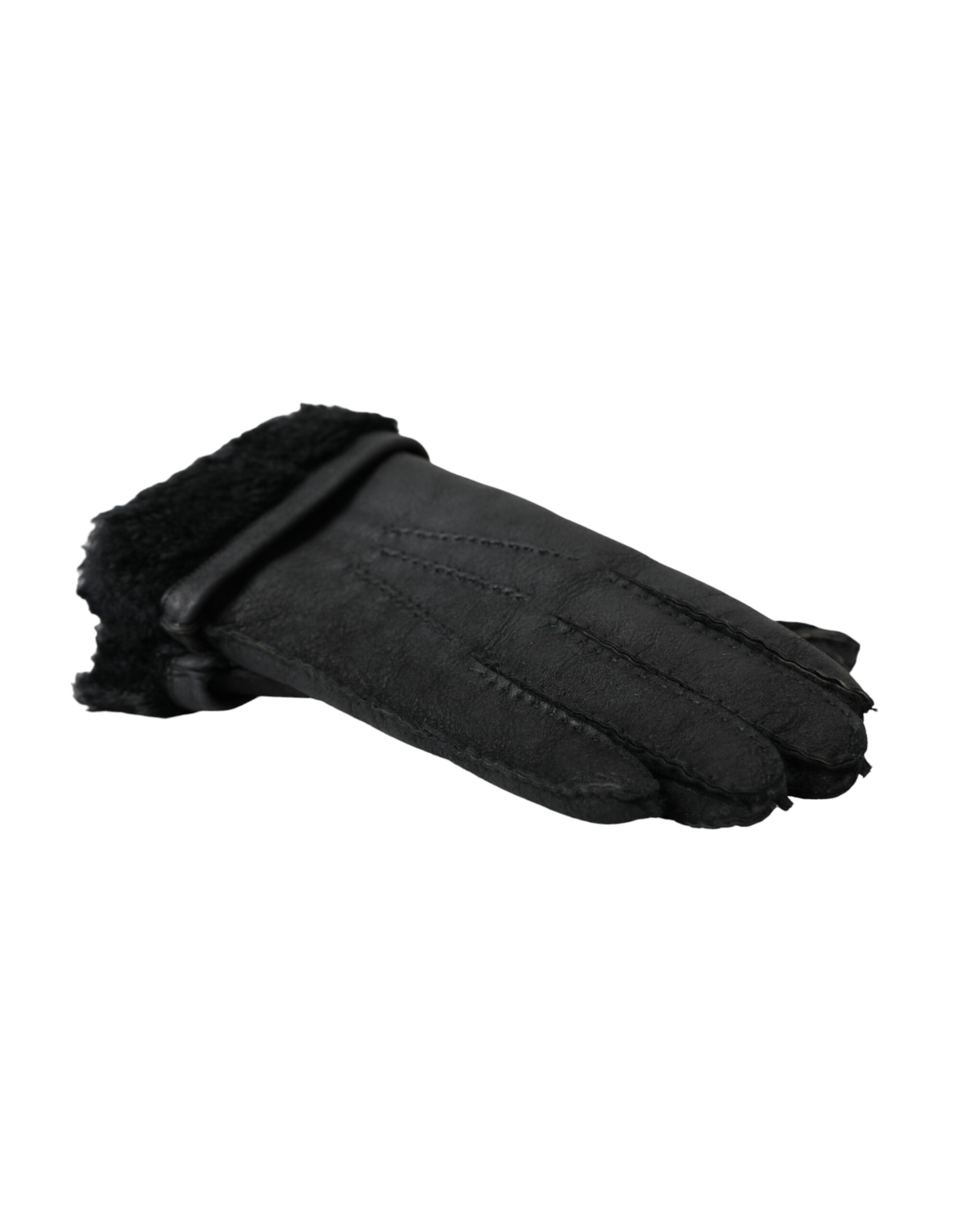 Dolce & Gabbana Black Leather Fur Short Hands Gloves - Image 2