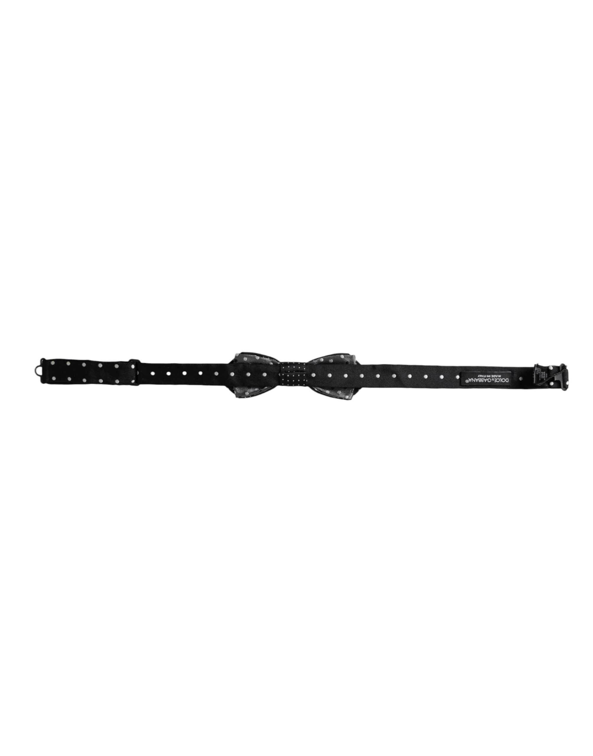 Dolce & Gabbana Black Silk Polka Dot Adjustable Neck Men Papillon Bow Tie - Image 4