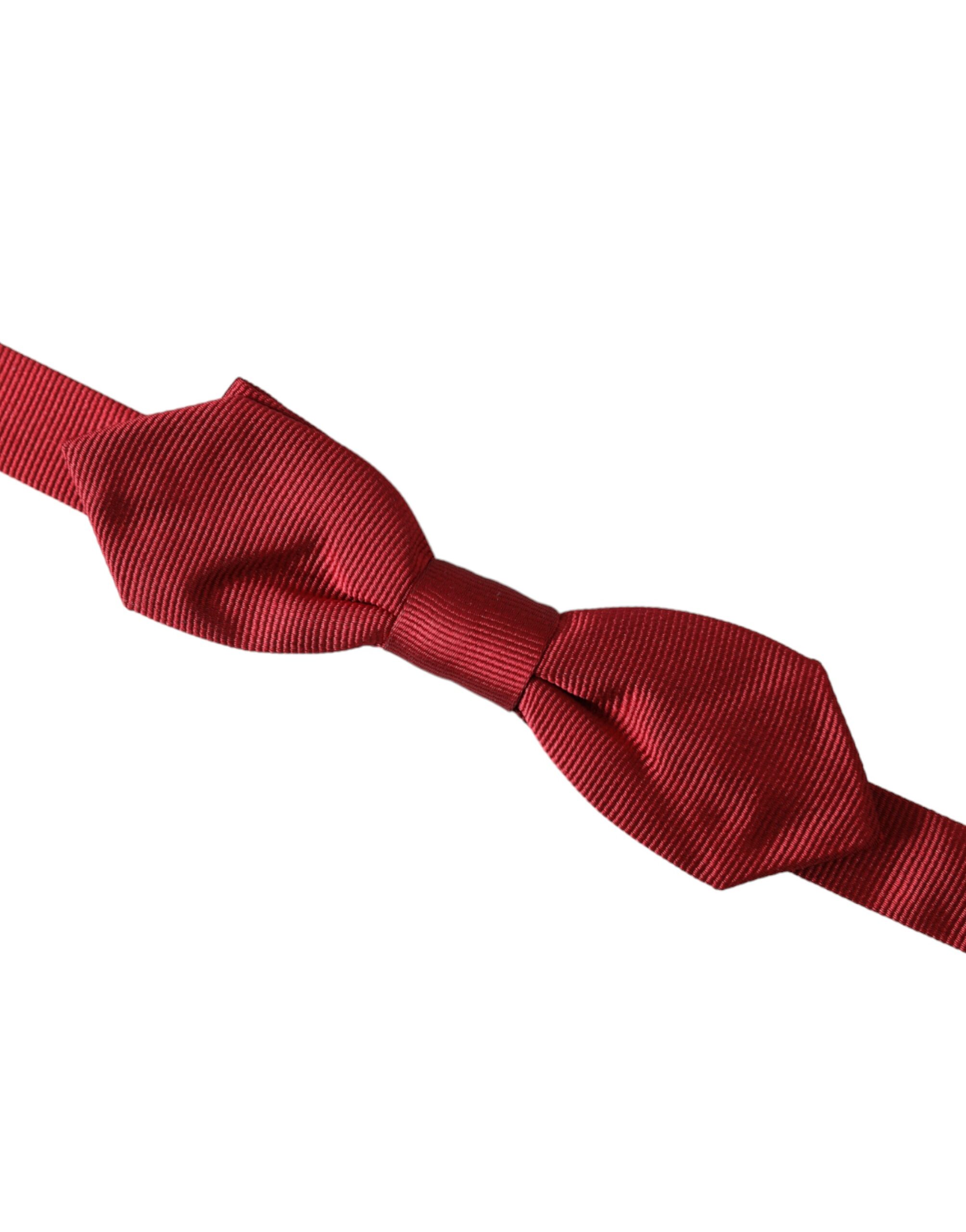 Dolce & Gabbana Red Silk Jacquard Adjustable Neck Men Bow Tie - Image 3