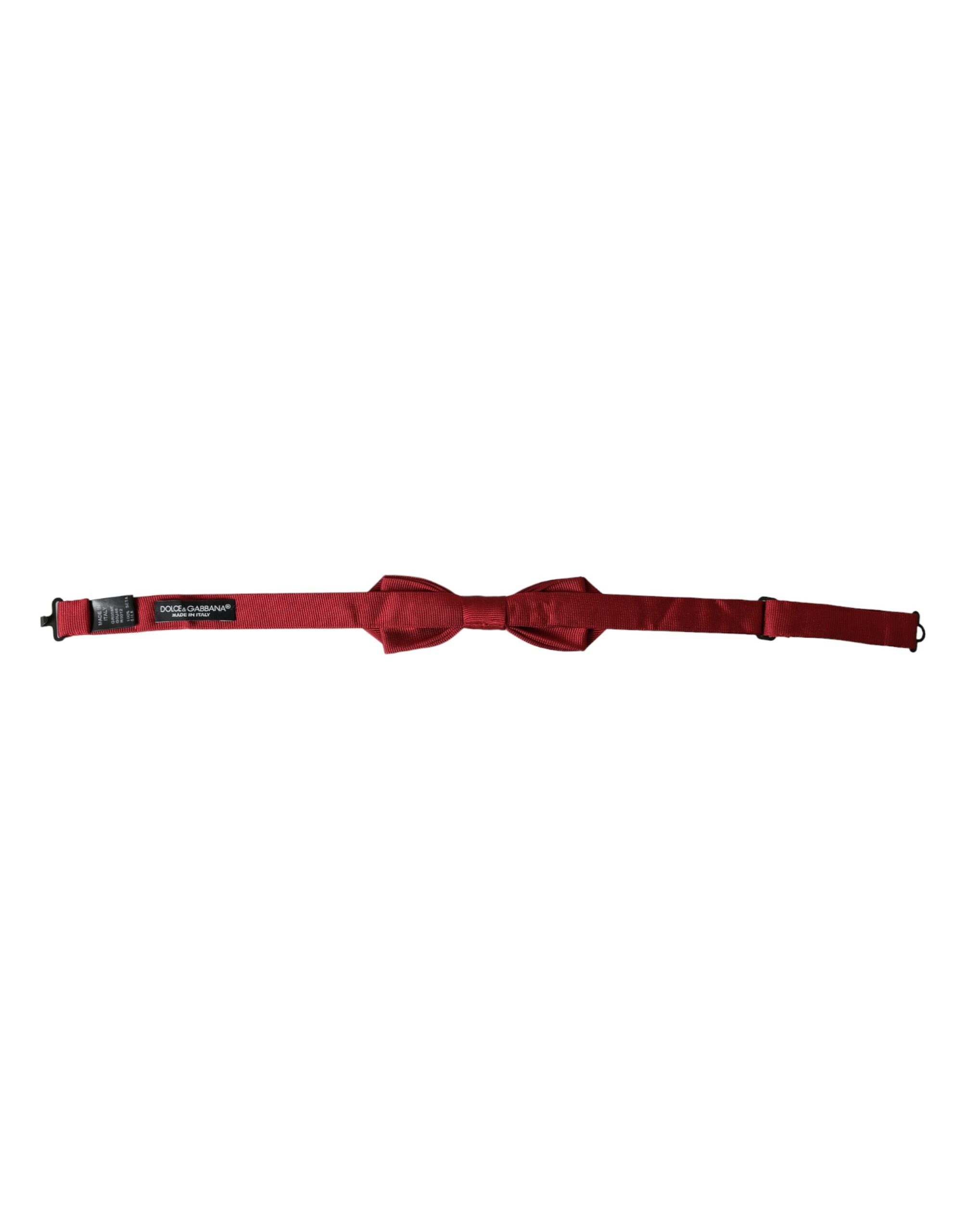 Dolce & Gabbana Red Silk Jacquard Adjustable Neck Men Bow Tie - Image 4