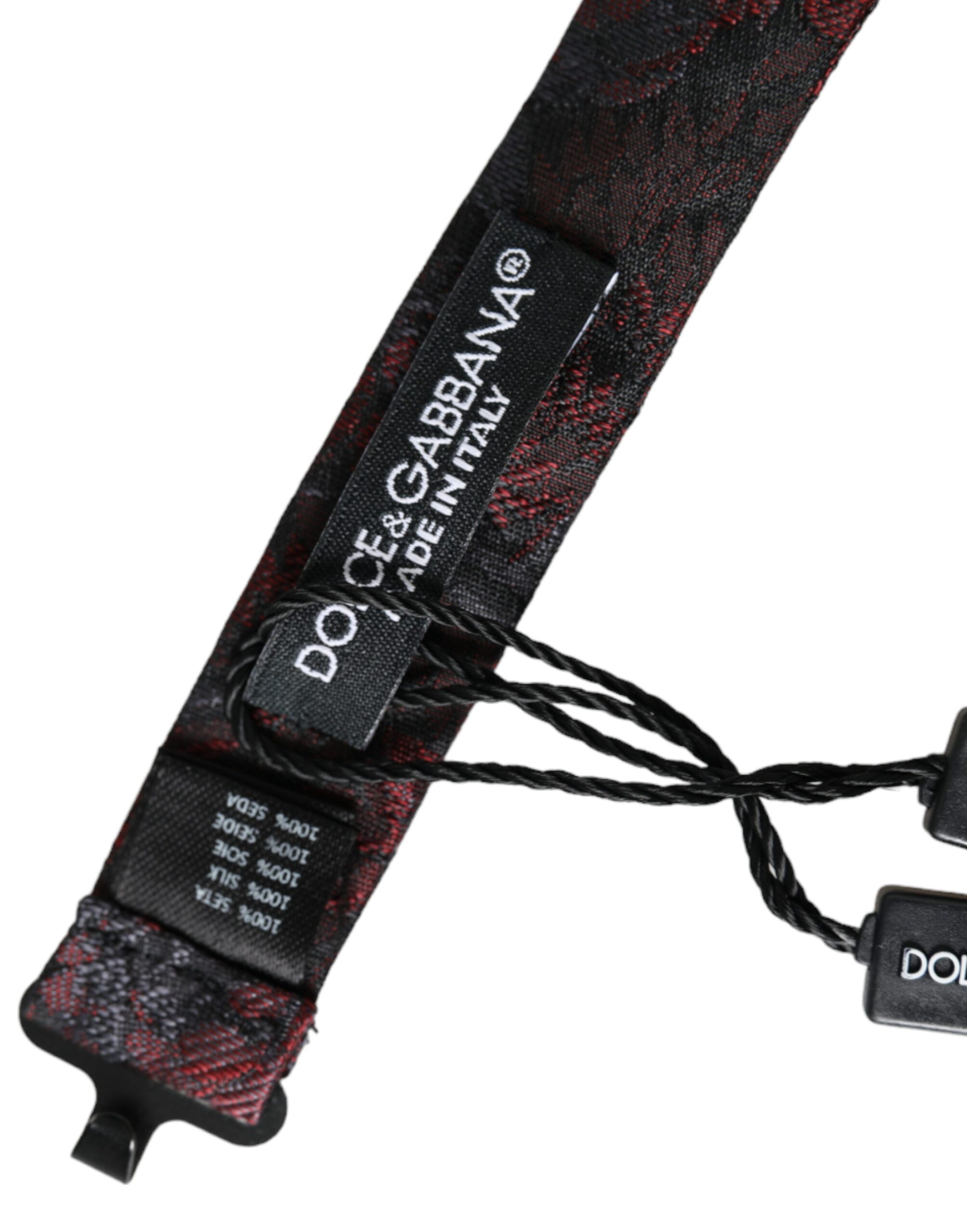Dolce & Gabbana Red Black Floral Adjustable Neck Men Bow Tie - Image 5