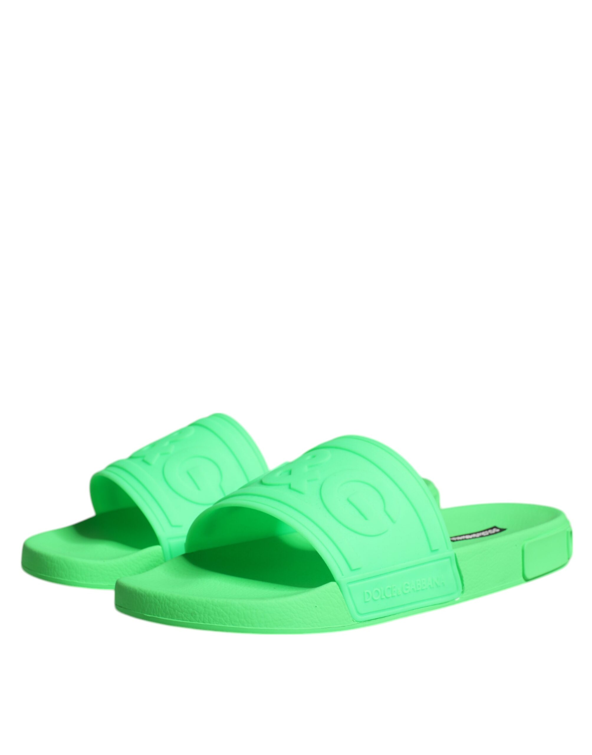 Dolce & Gabbana Green Leather Slides Sandals Beachwear Shoes - Image 4