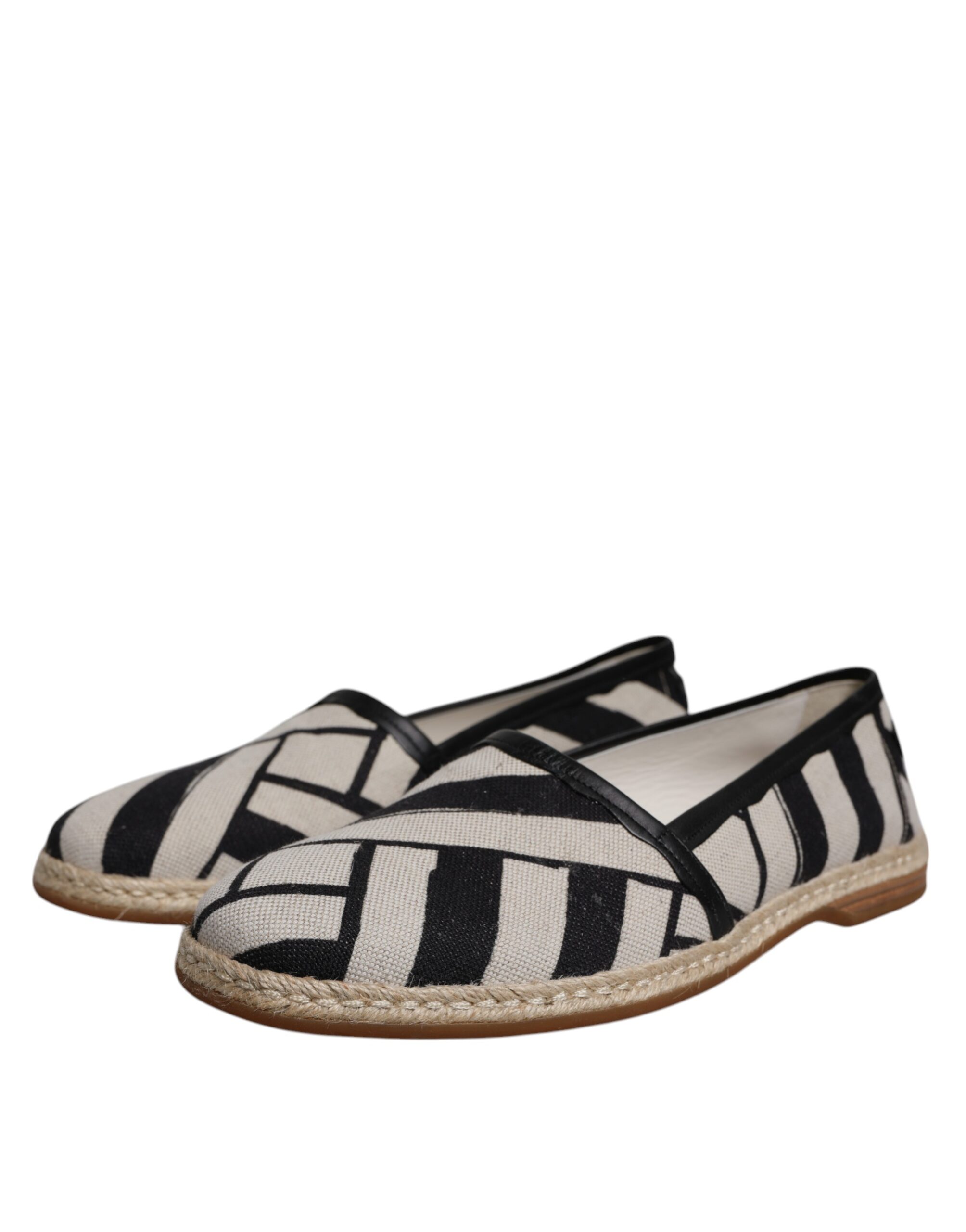 Dolce & Gabbana Black White Stripes Slip On Espadrille Shoes - Image 3