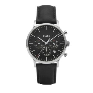 Cluse Black Leather Dress Watch