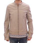 Dolce & Gabbana Beige Leather Jacket Biker Coat