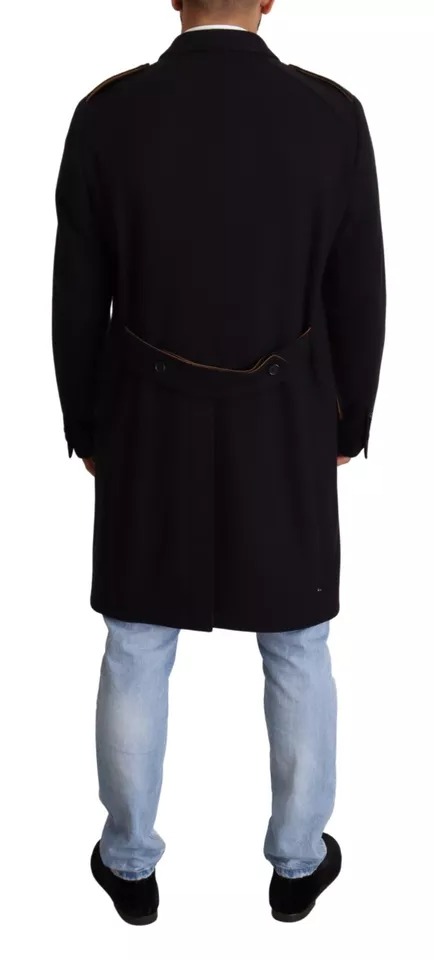 Dolce & Gabbana Blue Trench Coat Long Wool Stretch Jacket - Image 3