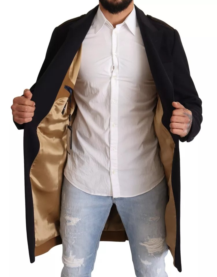 Dolce & Gabbana Blue Trench Coat Long Wool Stretch Jacket - Image 6