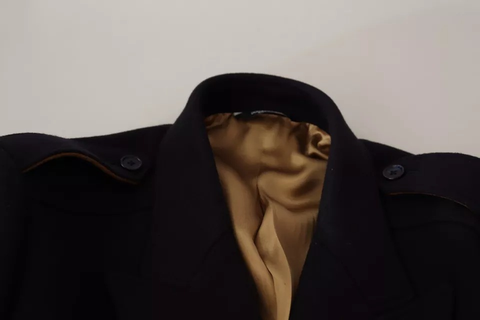 Dolce & Gabbana Blue Trench Coat Long Wool Stretch Jacket - Image 8