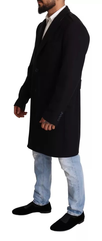 Dolce & Gabbana Blue Trench Coat Long Wool Stretch Jacket - Image 4