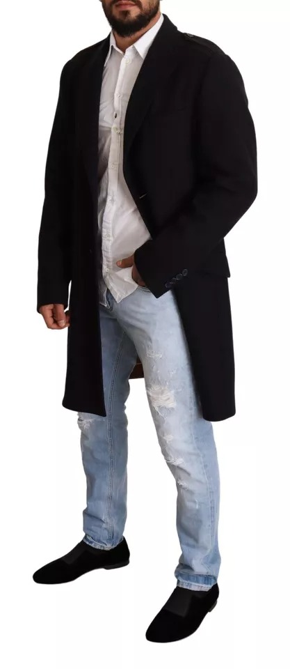 Dolce & Gabbana Blue Trench Coat Long Wool Stretch Jacket - Image 5