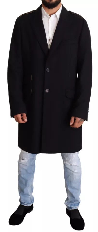 Dolce & Gabbana Blue Trench Coat Long Wool Stretch Jacket - Image 2