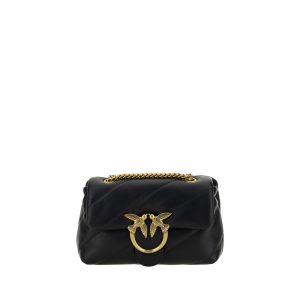 PINKO Black Calf Leather Bos Taurus Shoulder Bag