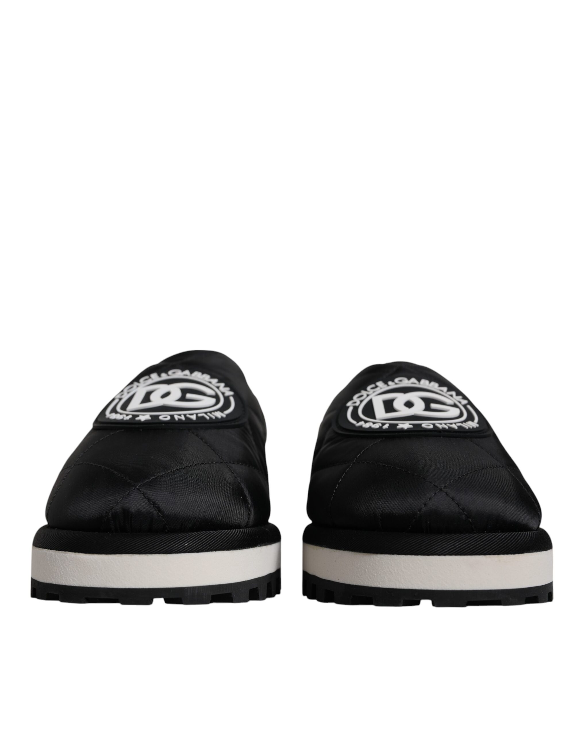 Dolce & Gabbana Black Nylon Quilted Logo Patch Sandals Slides Shoes - Image 2