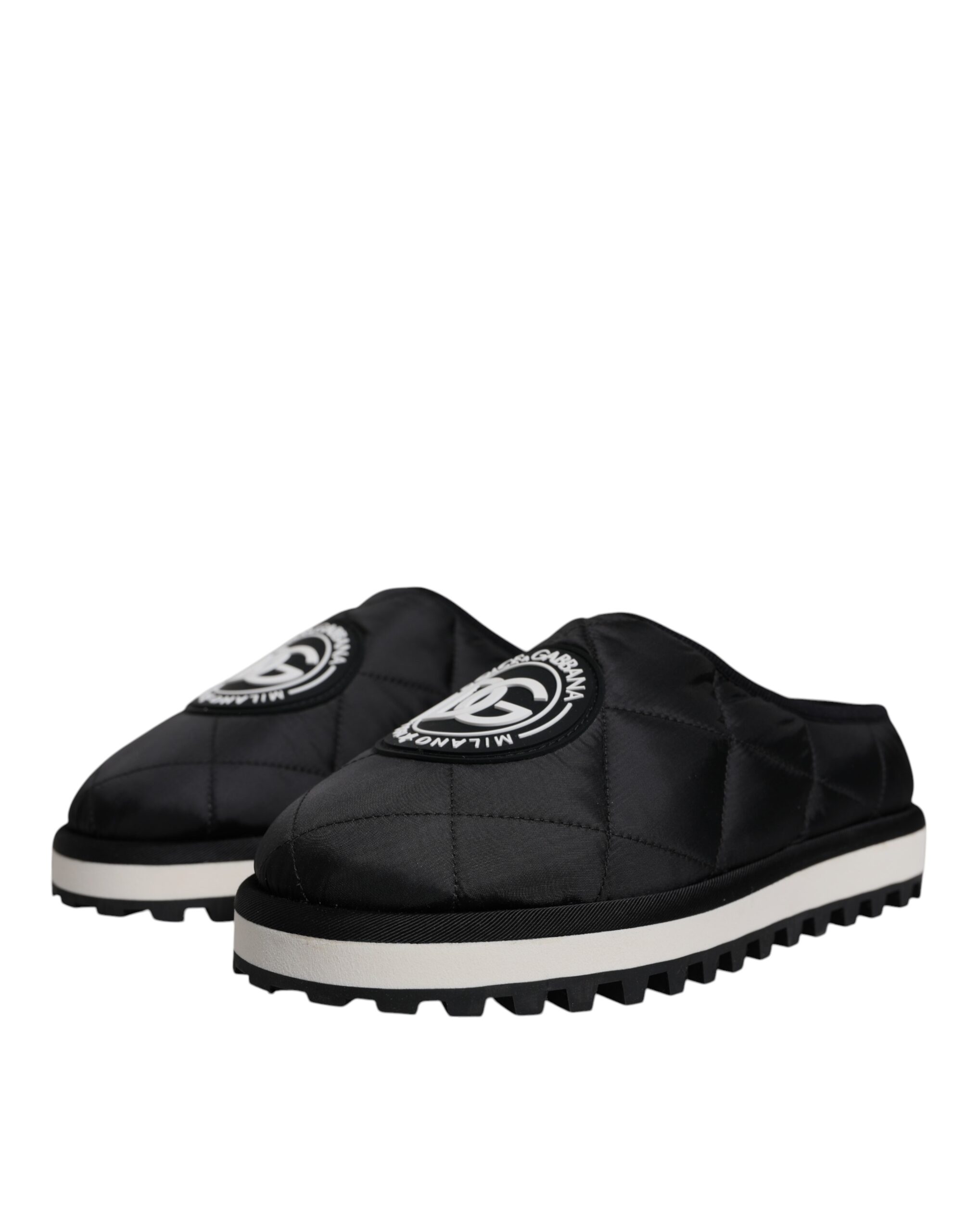 Dolce & Gabbana Black Nylon Quilted Logo Patch Sandals Slides Shoes - Image 3