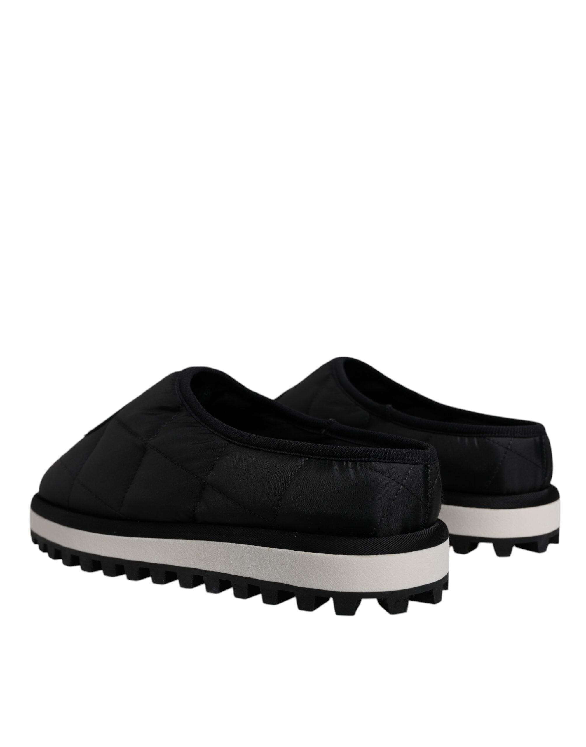 Dolce & Gabbana Black Nylon Quilted Logo Patch Sandals Slides Shoes - Image 4