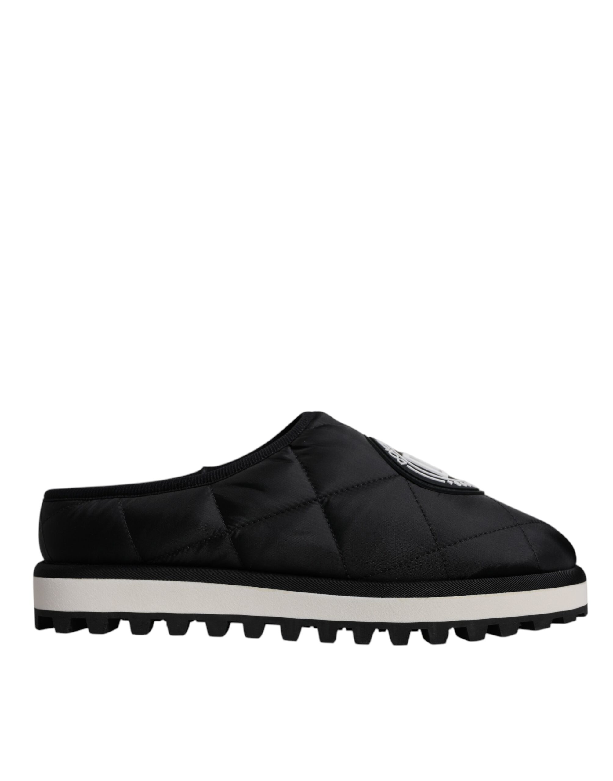 Dolce & Gabbana Black Nylon Quilted Logo Patch Sandals Slides Shoes - Image 6