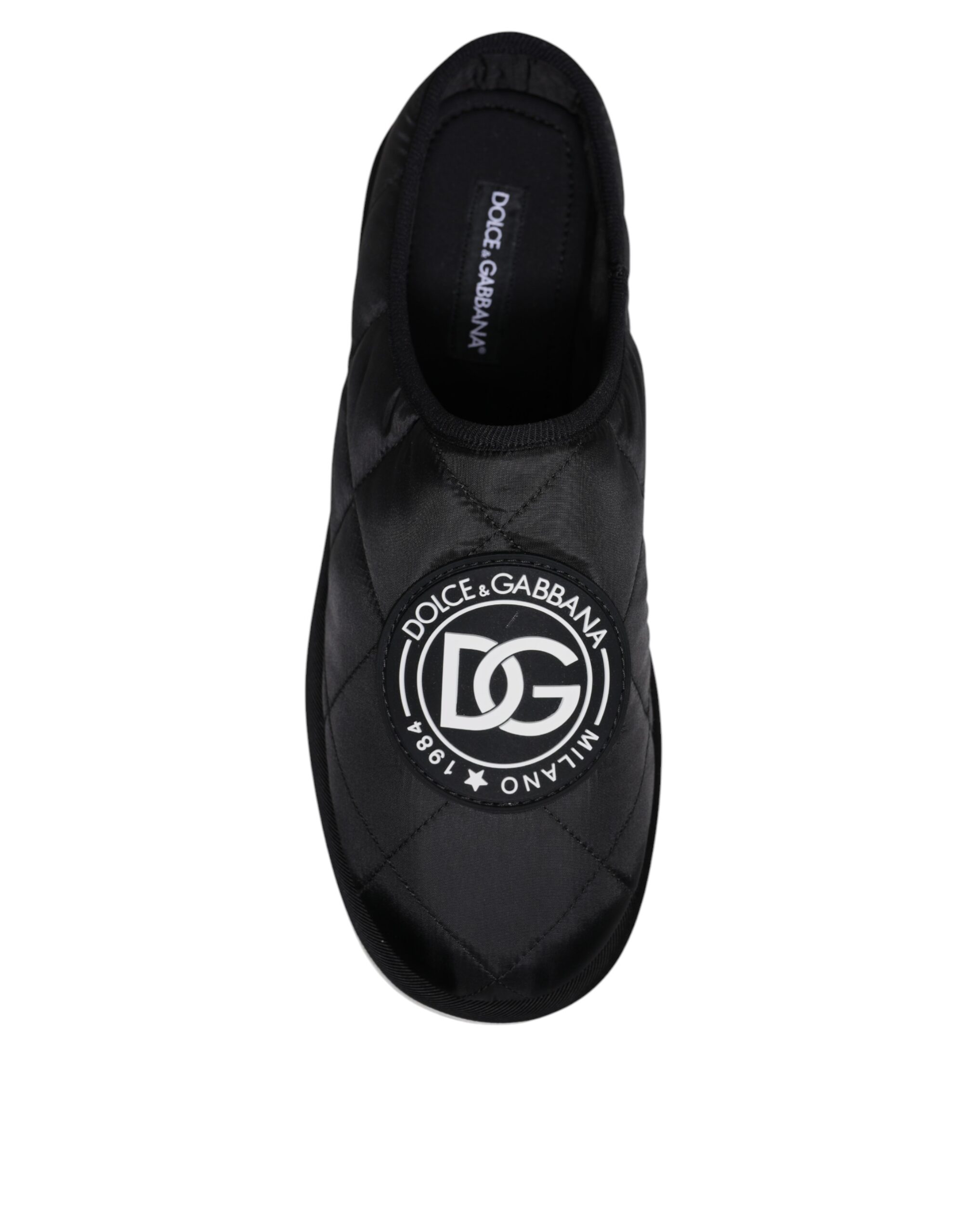 Dolce & Gabbana Black Nylon Quilted Logo Patch Sandals Slides Shoes - Image 8