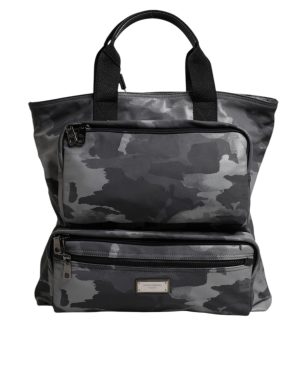 Dolce & Gabbana Gray Camo Cotton Multiple Compartments Tote Bag