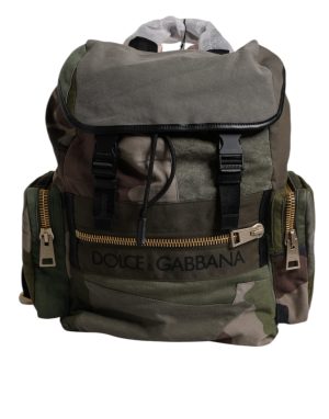 Dolce & Gabbana Military Green Patchwork School Backpack Bag