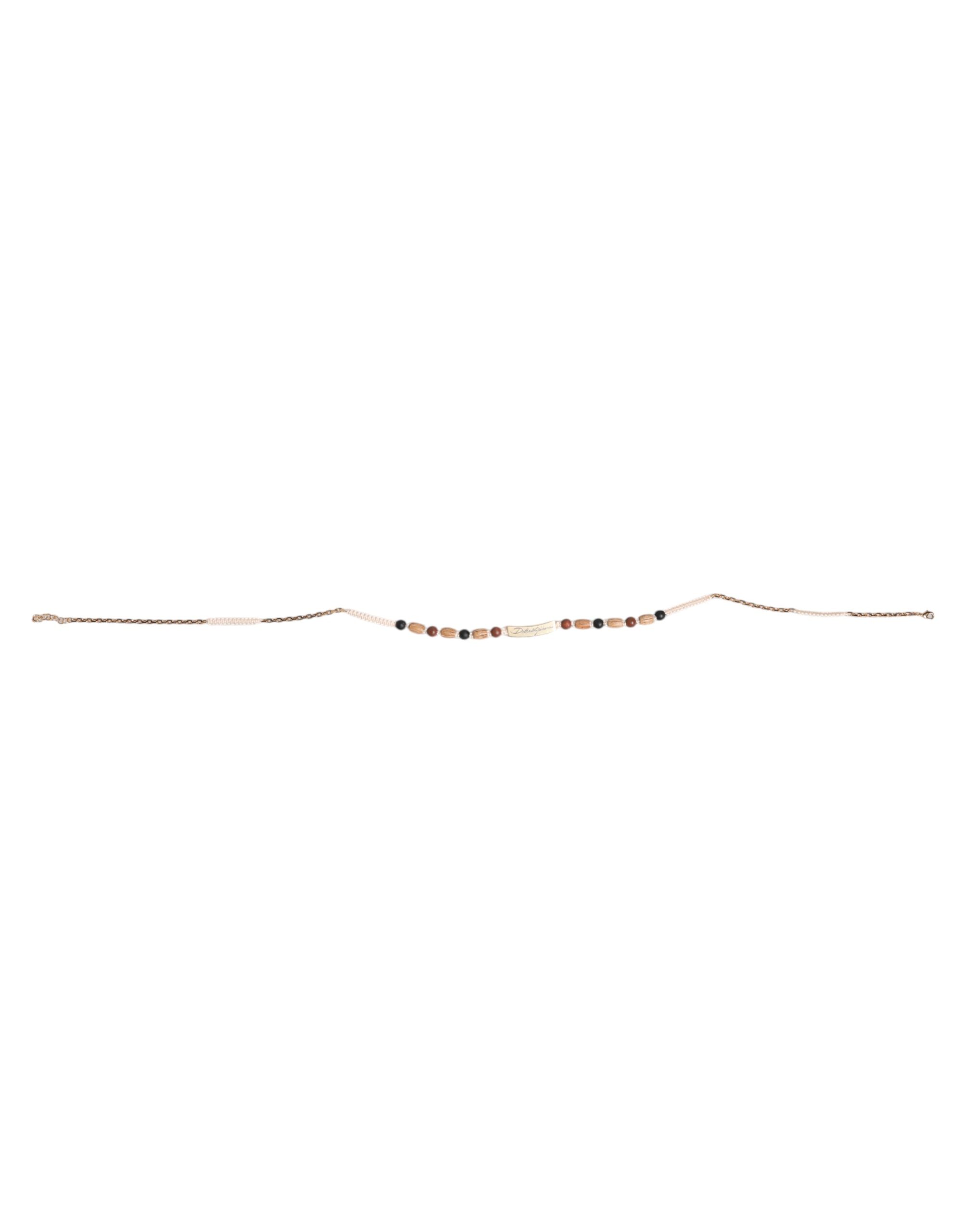 Dolce & Gabbana Black Gold Wooden Beaded Logo Pendant Necklace - Image 5