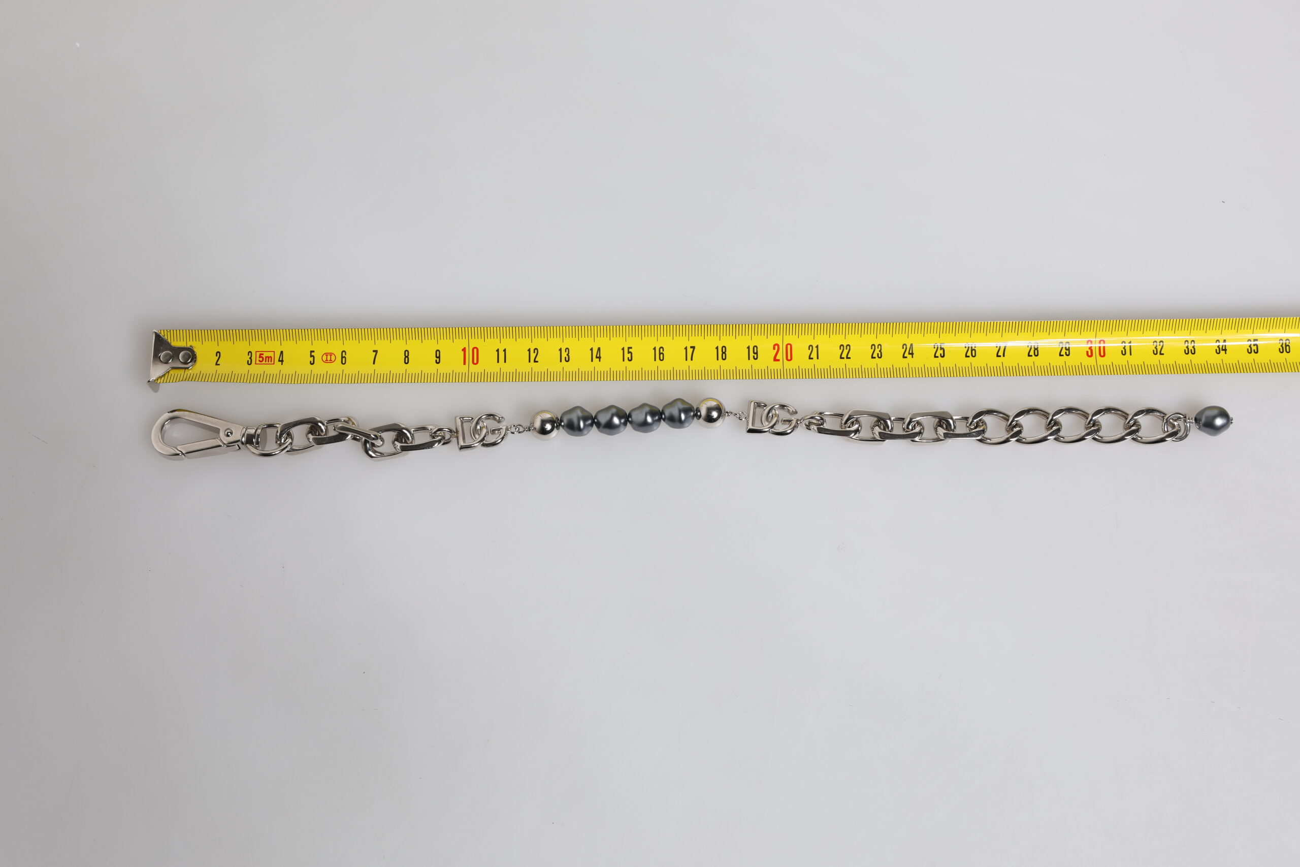 Dolce & Gabbana Silver Tone Chain Lobster Clasp Logo Gray Pearls Bracelet - Image 4