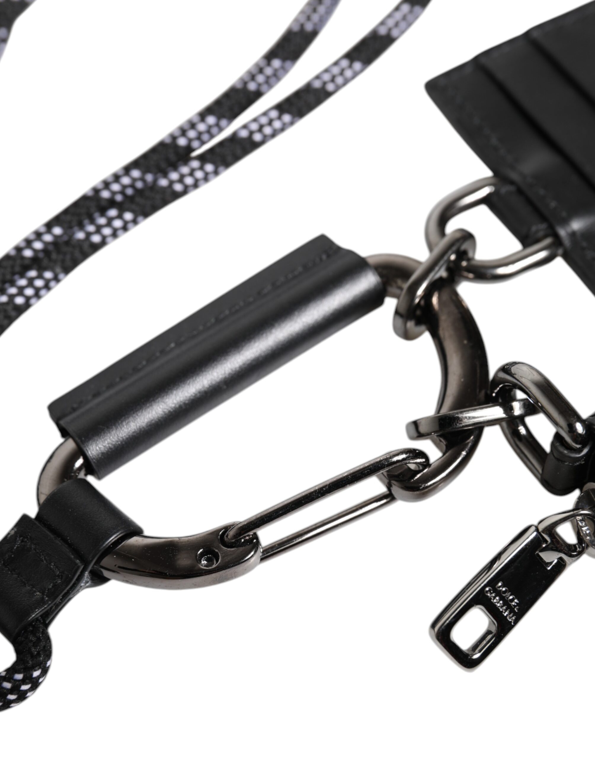Dolce & Gabbana Black Leather Lanyard Zip Around Card Holder Wallet - Image 6