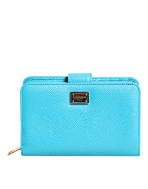 Dolce & Gabbana Light Blue Leather Bifold Continental Clutch Wallet