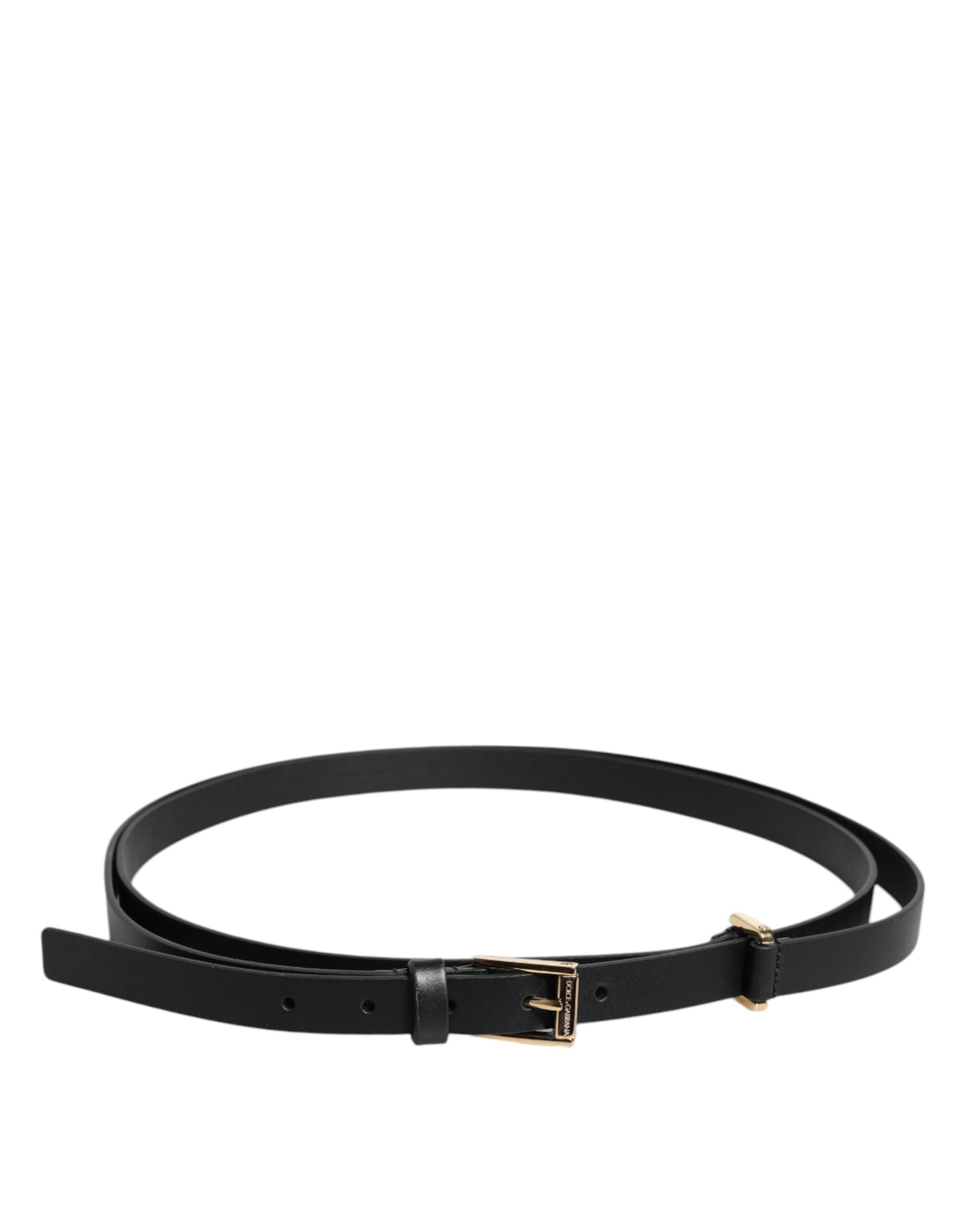 Dolce & Gabbana Black Calf Leather Gold Metal Buckle Belt - Image 3